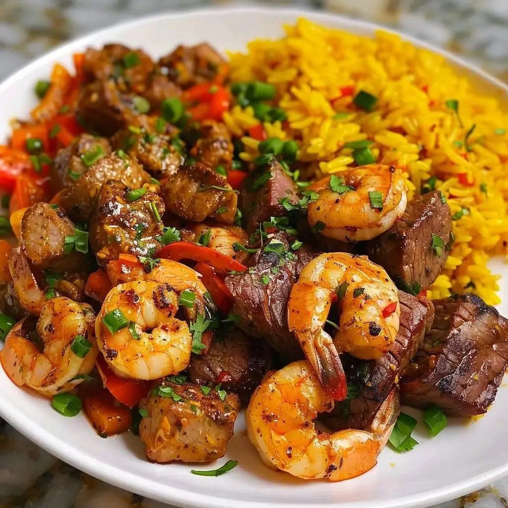 jerk-steak-and-shrimp-over-yellow-rice