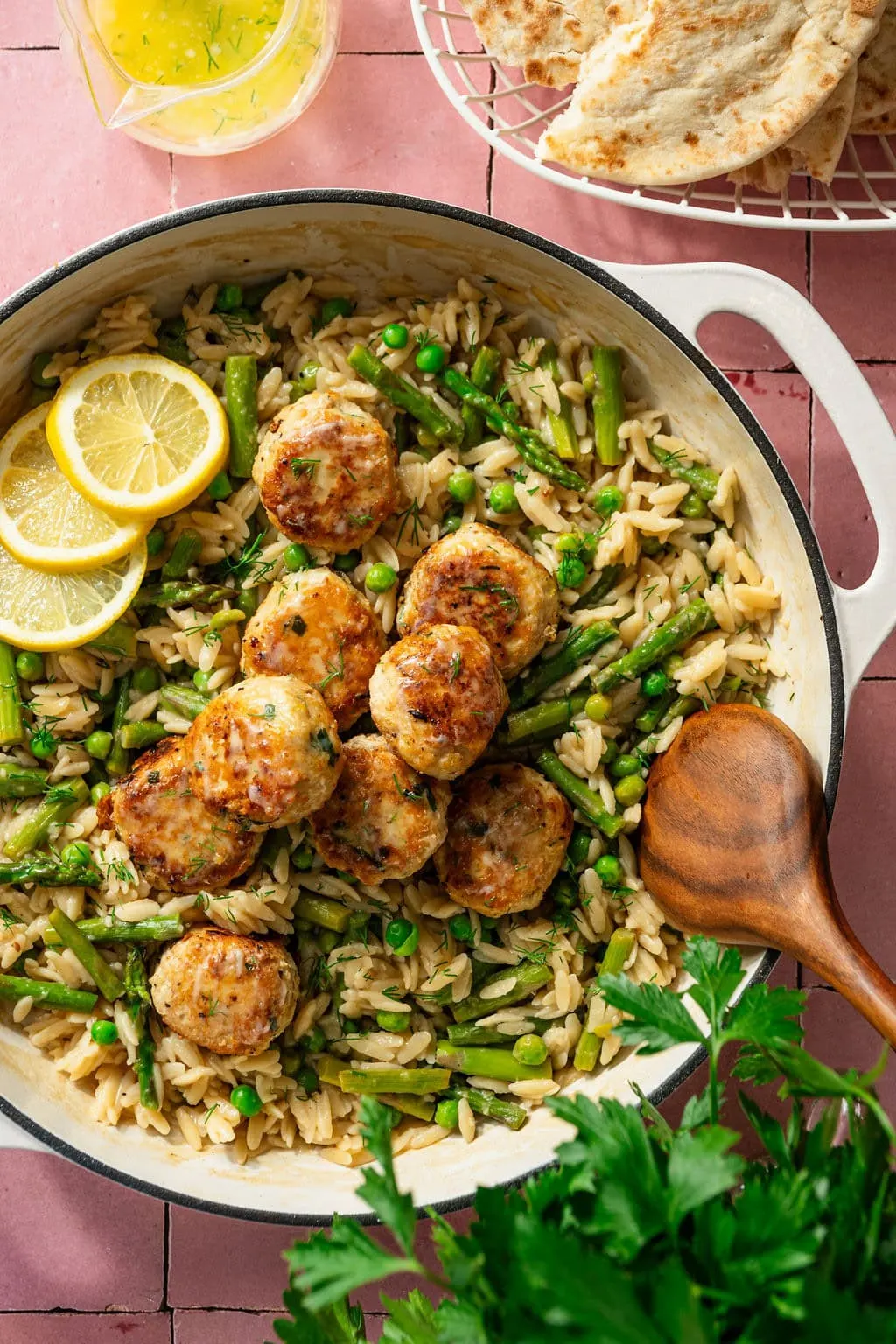 lemon-herb-chicken-meatballs-with-orzo-and-asparagus