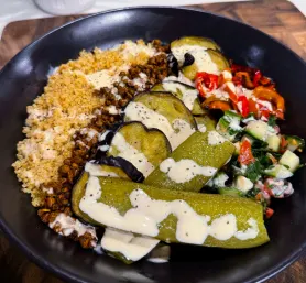 fermented-rose-cardamom-pickles-zaatar-roasted-veggies-crispy-lentils-quinoa-lemon-tahini