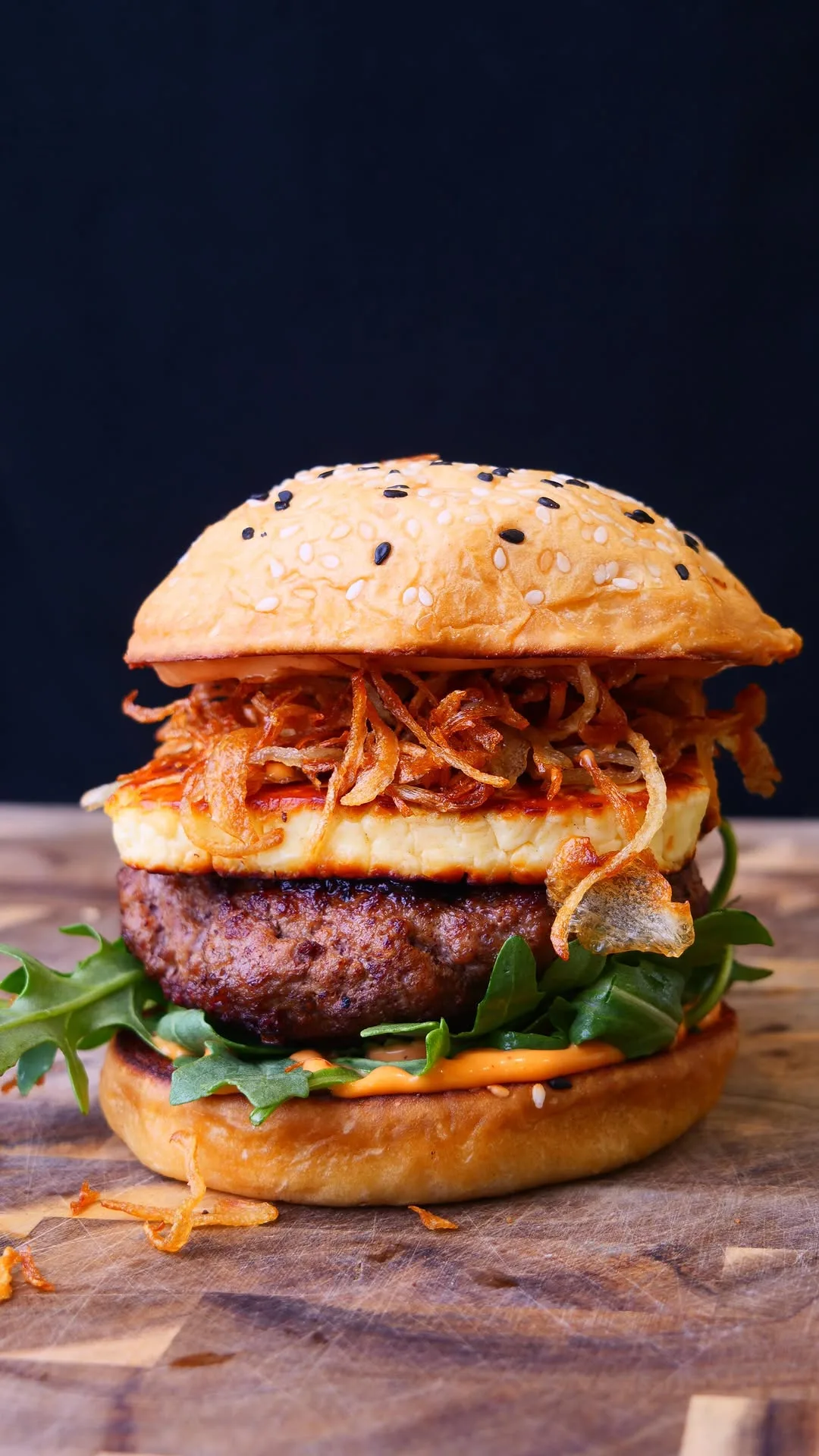 lamb-burger-with-halloumi-crispy-onions-and-harissa-mayo
