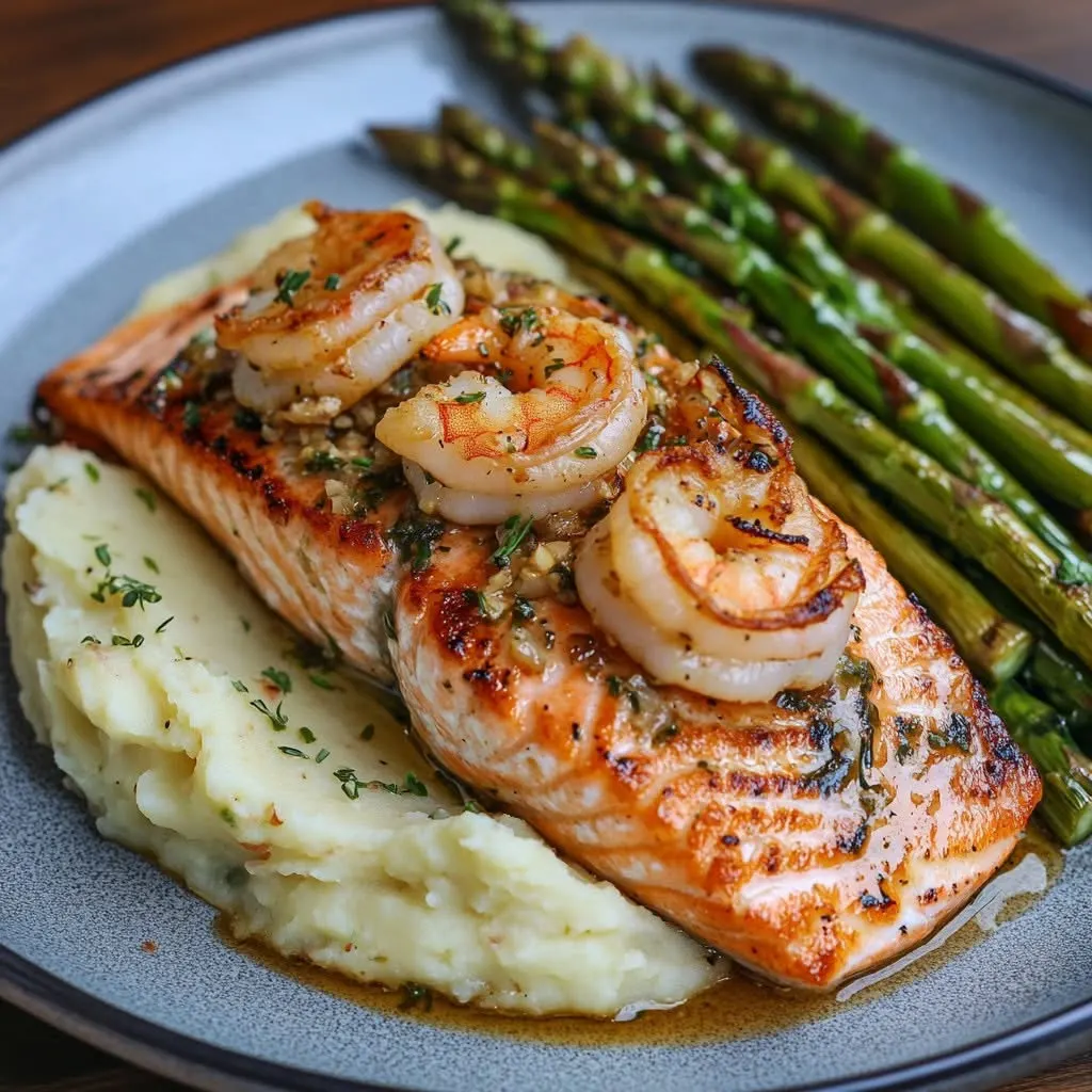 shrimp-stuffed-salmon-with-garlic-mashed-potatoes-and-roasted-asparagus