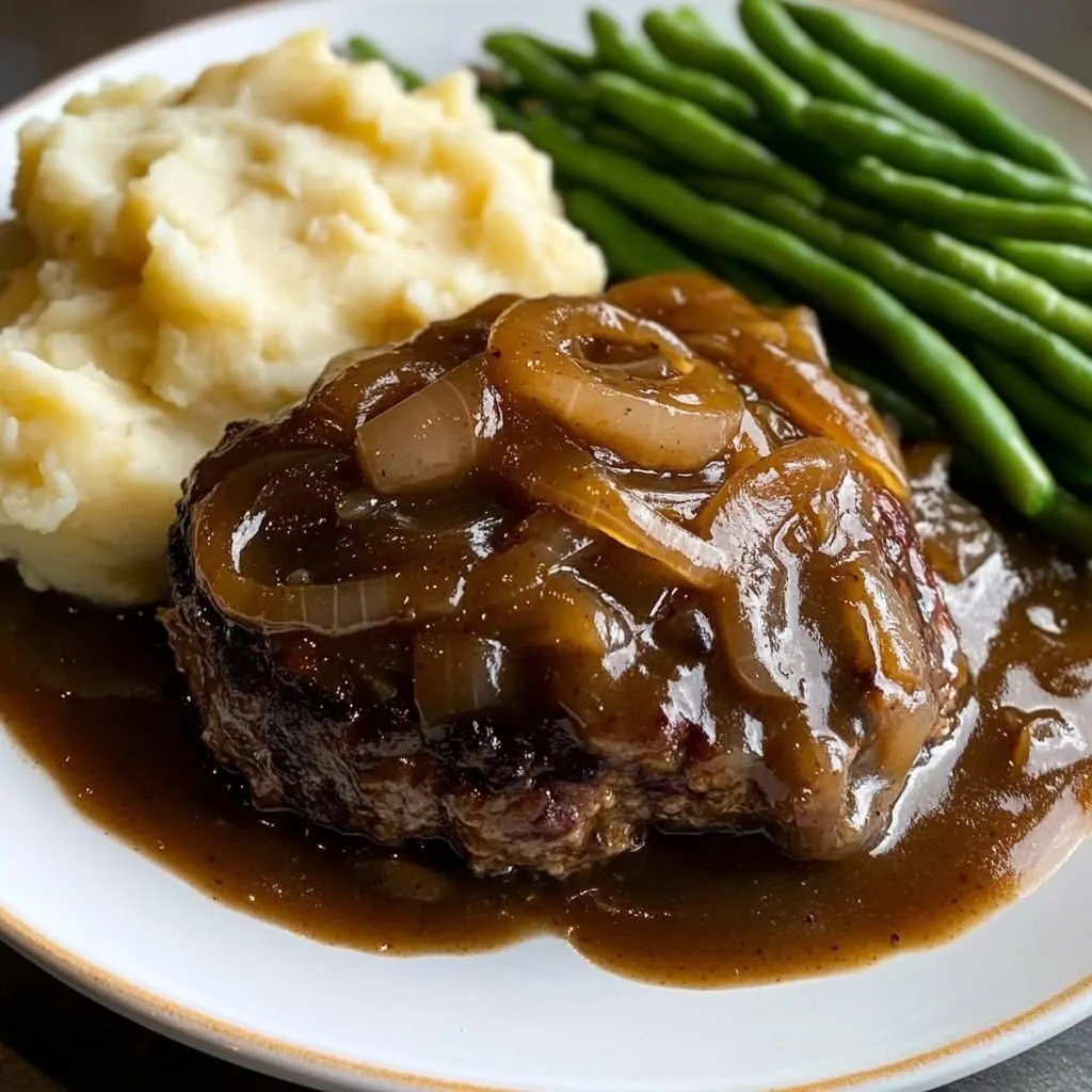 salisbury-steak-with-mashed-potatoes-and-green-beans