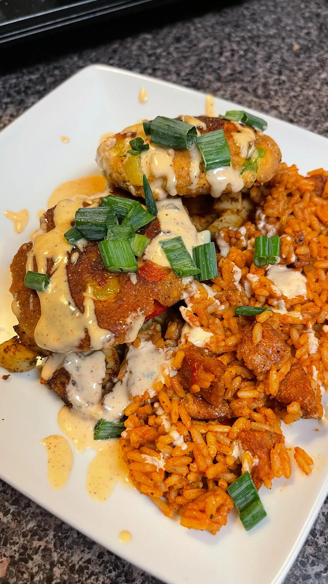 salmon-croquettes-with-skillet-potatoes-and-sauce