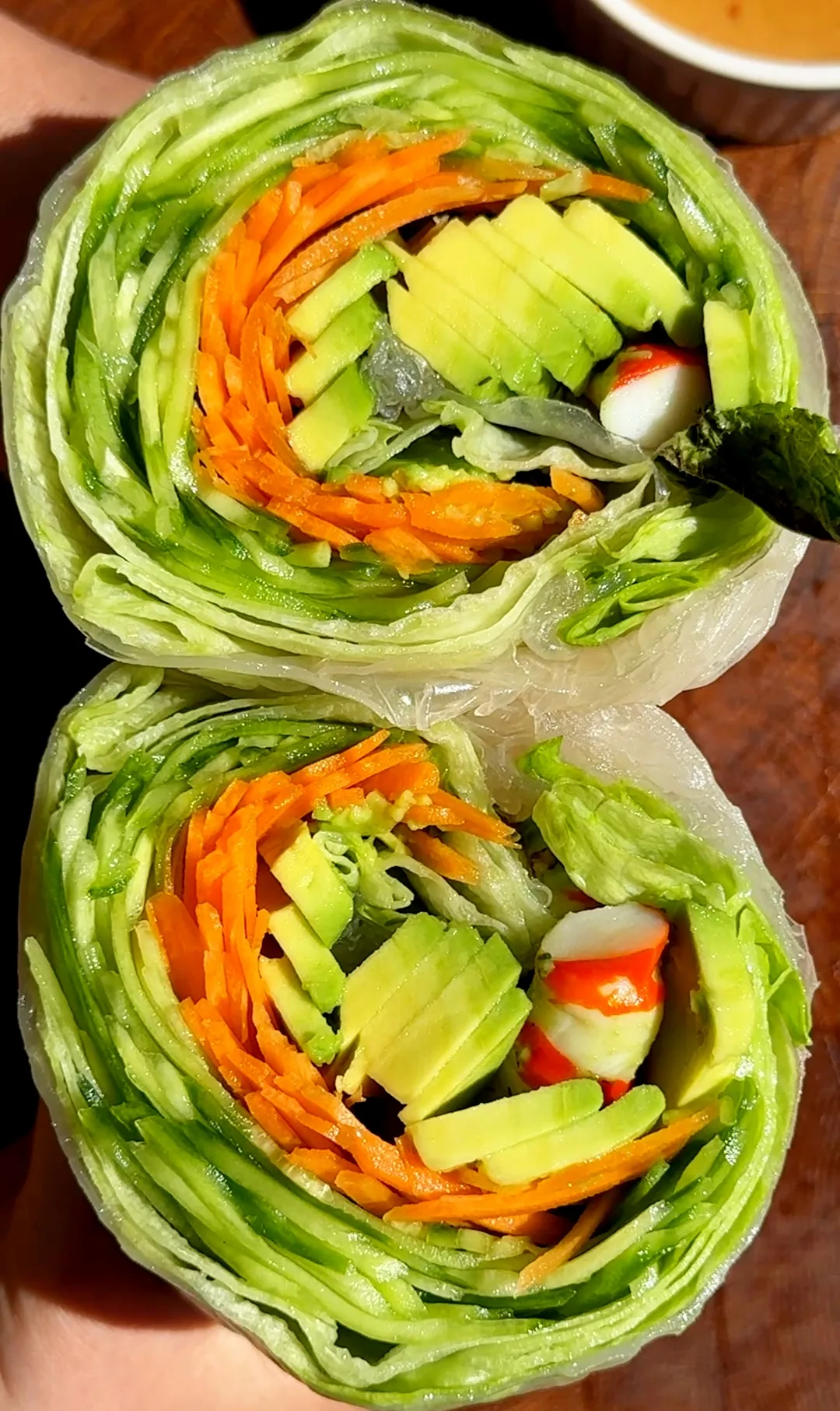 giant-summer-roll-with-creamy-peanut-dipping-sauce