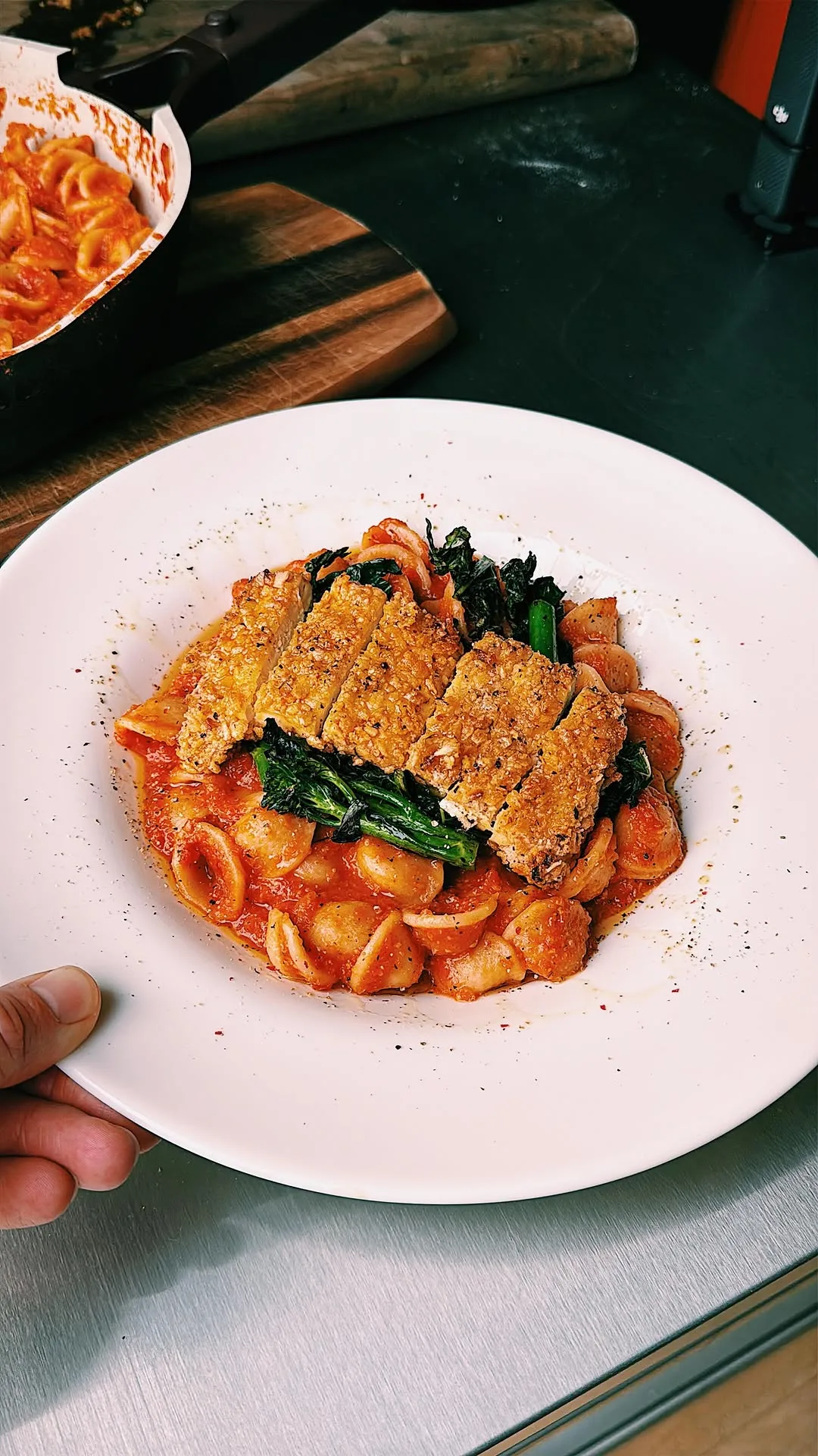 honey-mustard-crispy-tofu-with-a-cheesy-cajun-pasta