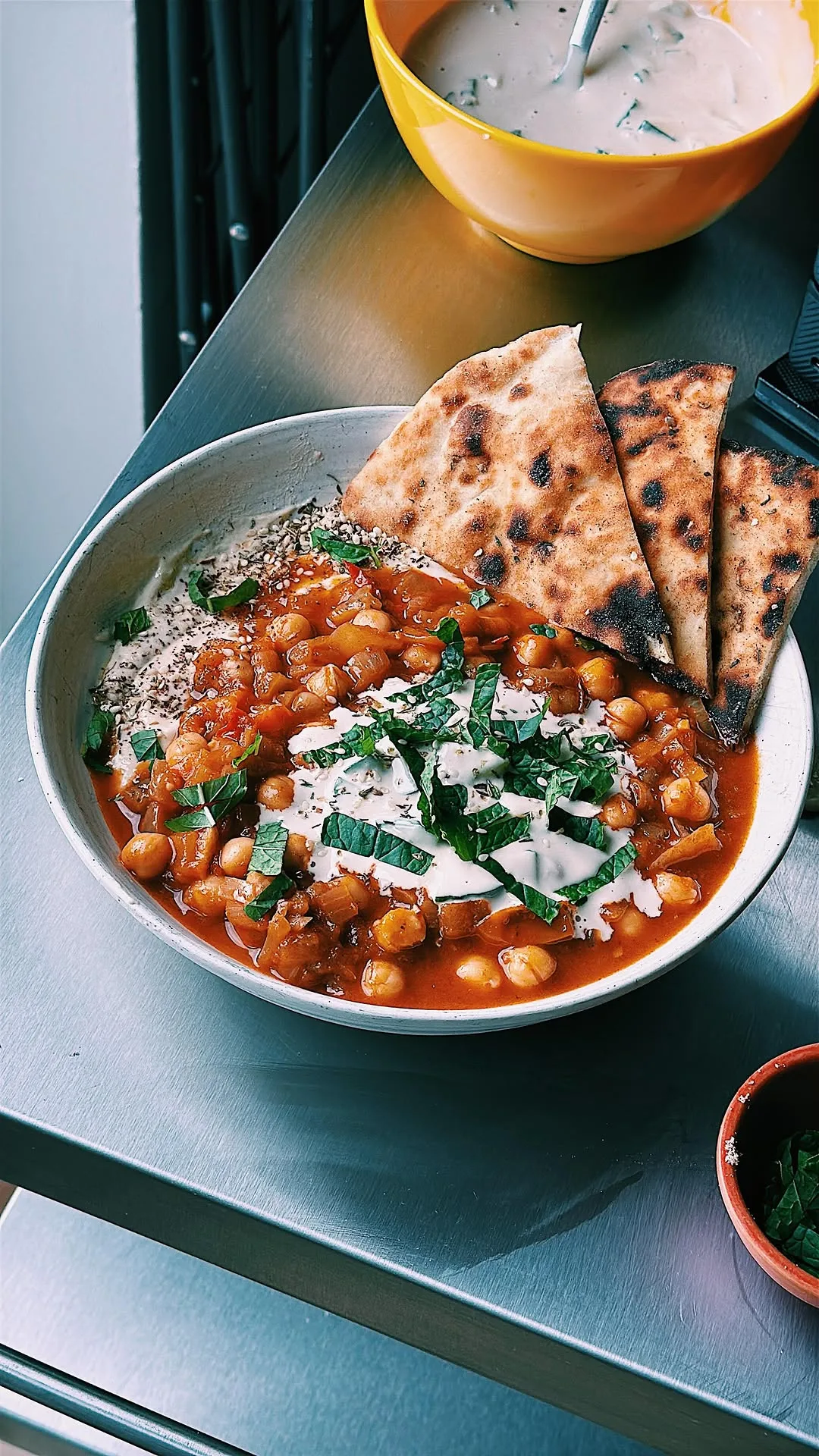 smoky-aubergine-zaalouk-with-chickpeas-a-herby-tahini-'tzatziki'