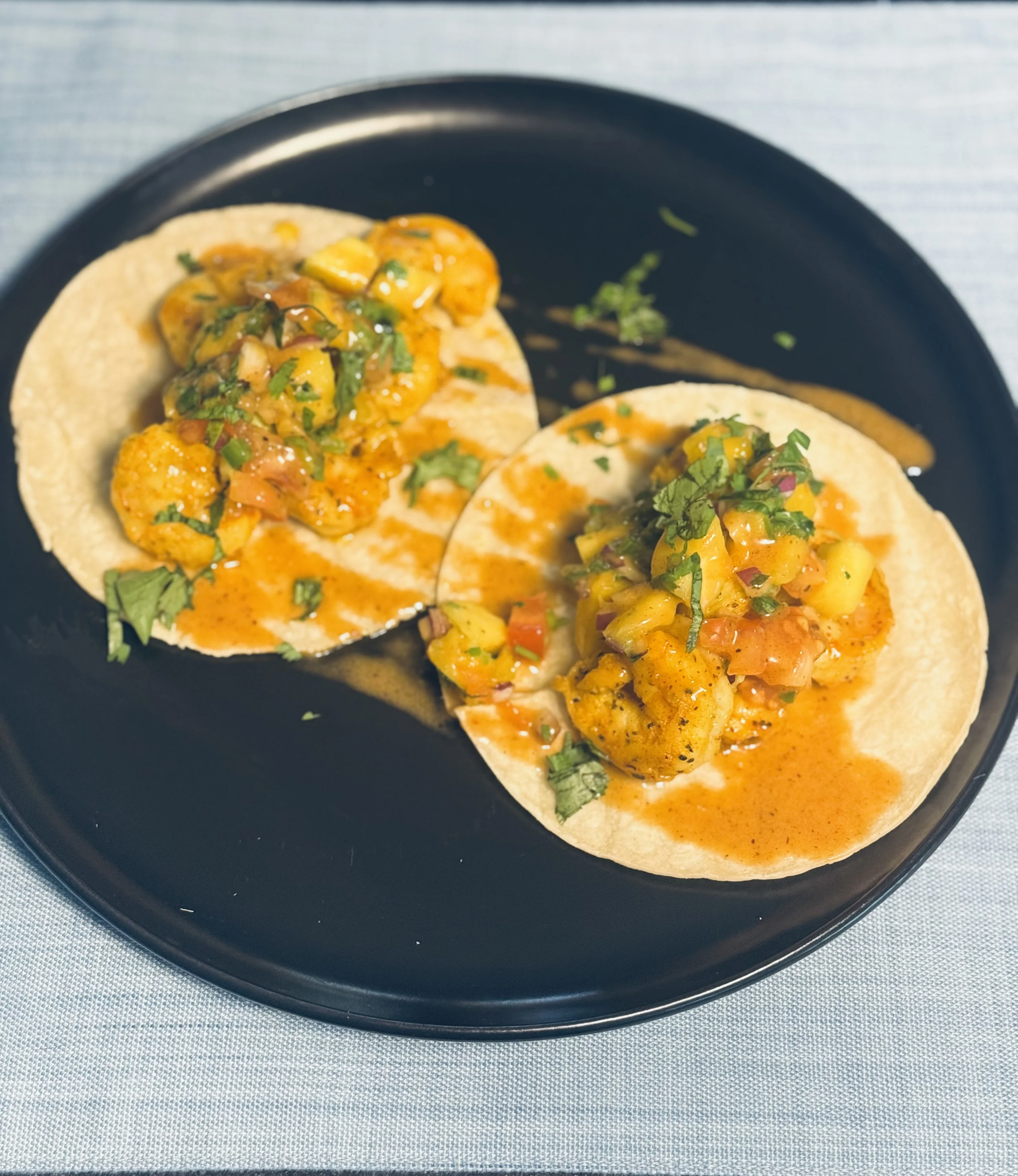 shrimp-tacos-with-mango-salsa-and-coconut-chipotle-de-leche
