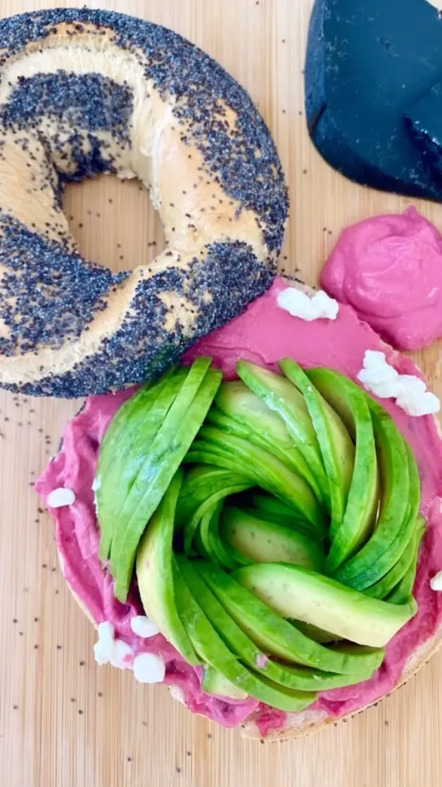 avocado-beet-hummus-bagel
