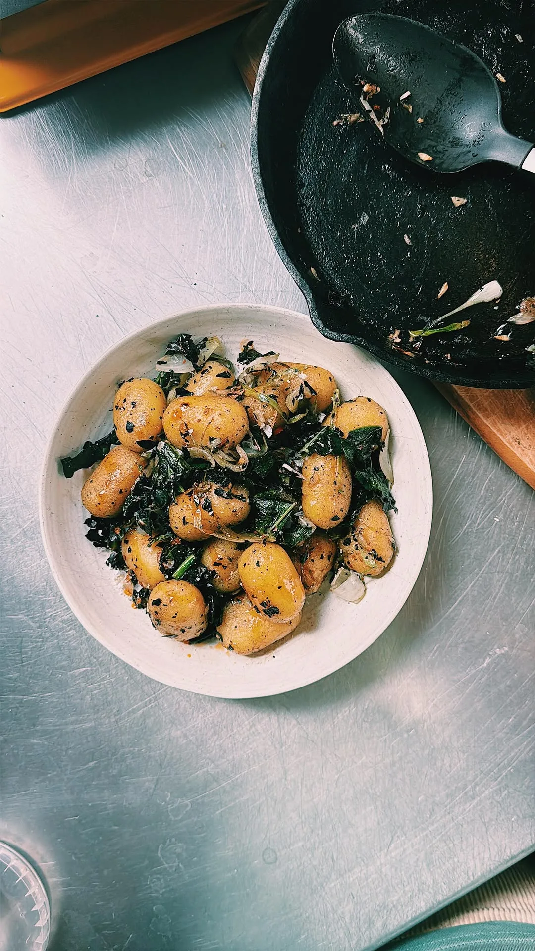 burnt-spring-onion-and-kale-gnocchi-with-garlic-butter