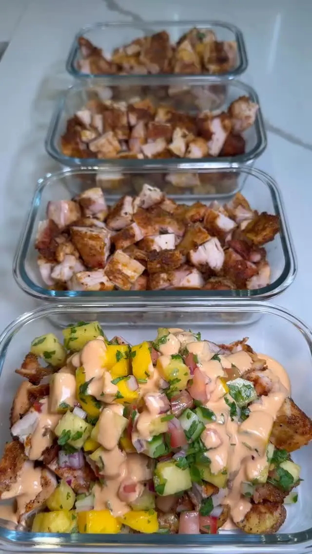chicken-and-potato-bowls-with-pineapple-mango-cucumber-salad