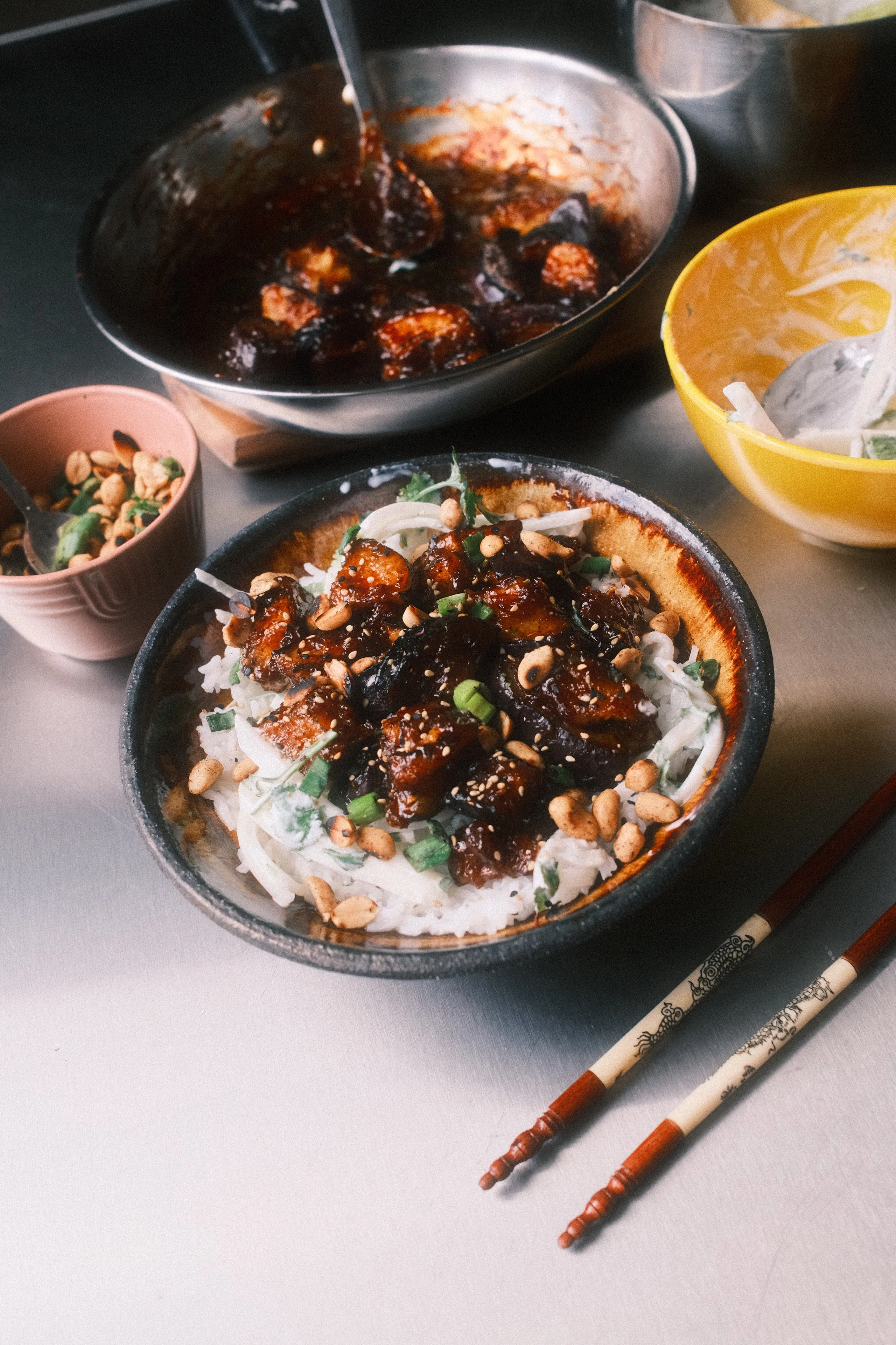 sticky-gochujang-eggplant-with-kohlrabi-slaw
