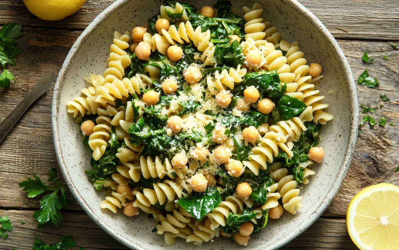pmdd:-chickpea-pasta-with-spinach-and-olive-oil-garlic-sauce
