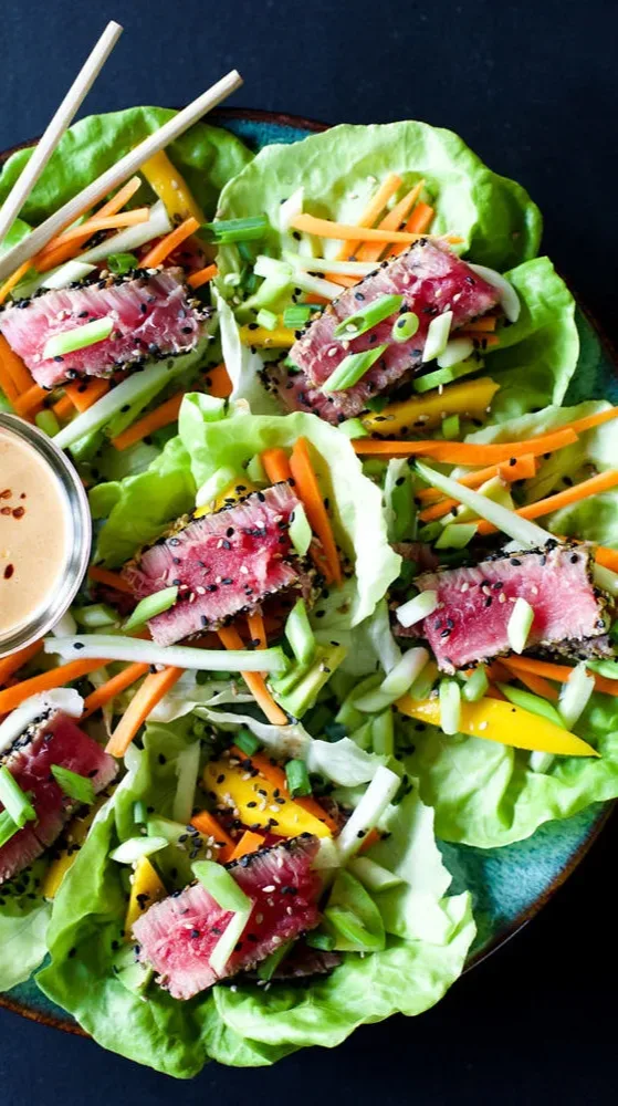 type-2-diabetes:-ahi-tuna-lettuce-wrap-with-asian-slaw-and-wasabi-aioli