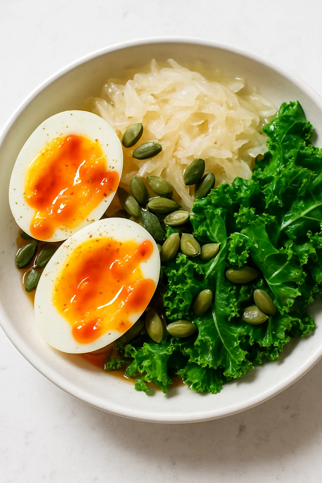 depression:-savory-greens-and-egg-bowl-with-fermented-veggies