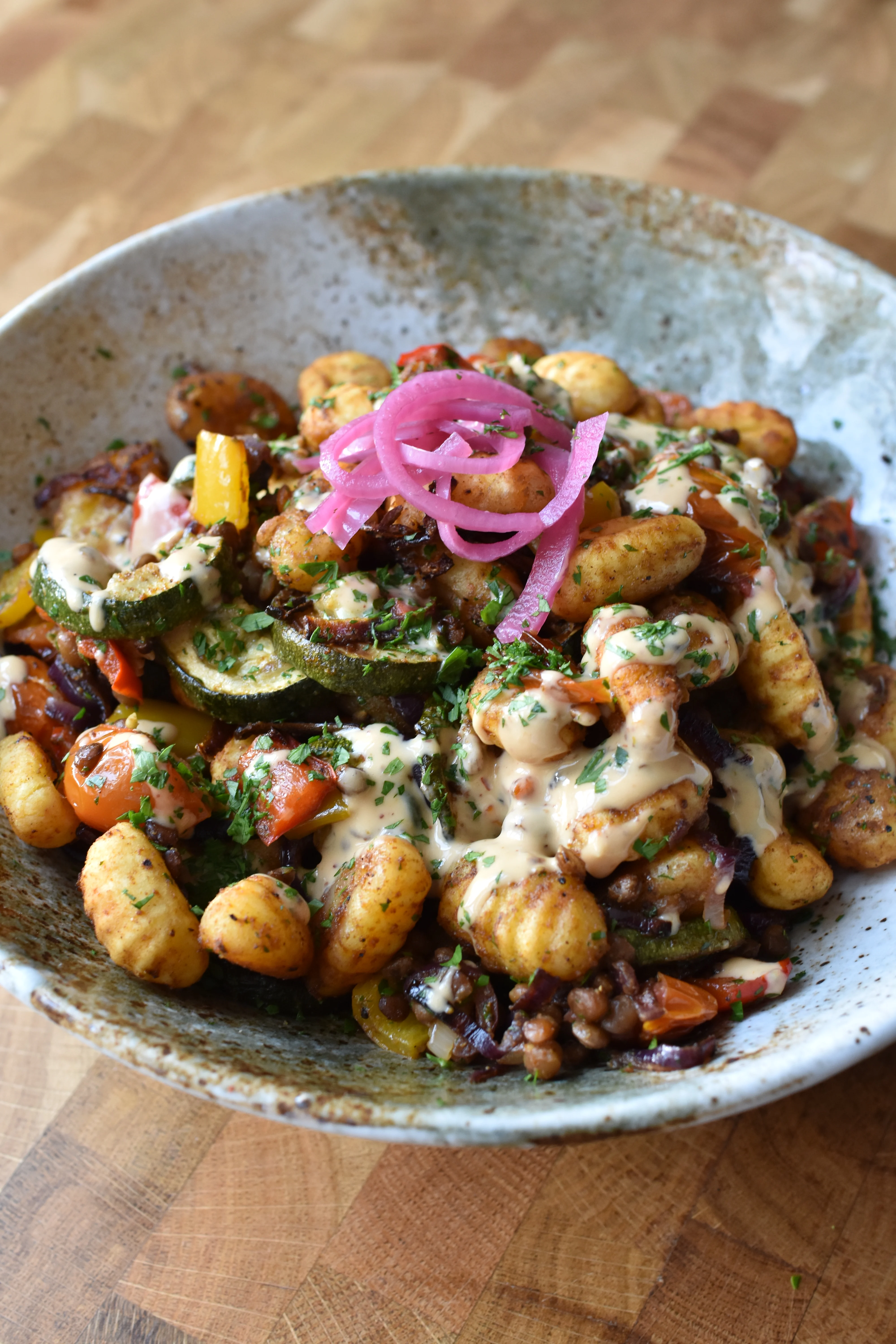 crispy-gnocchi-traybake-with-chili-tahini-drizzle