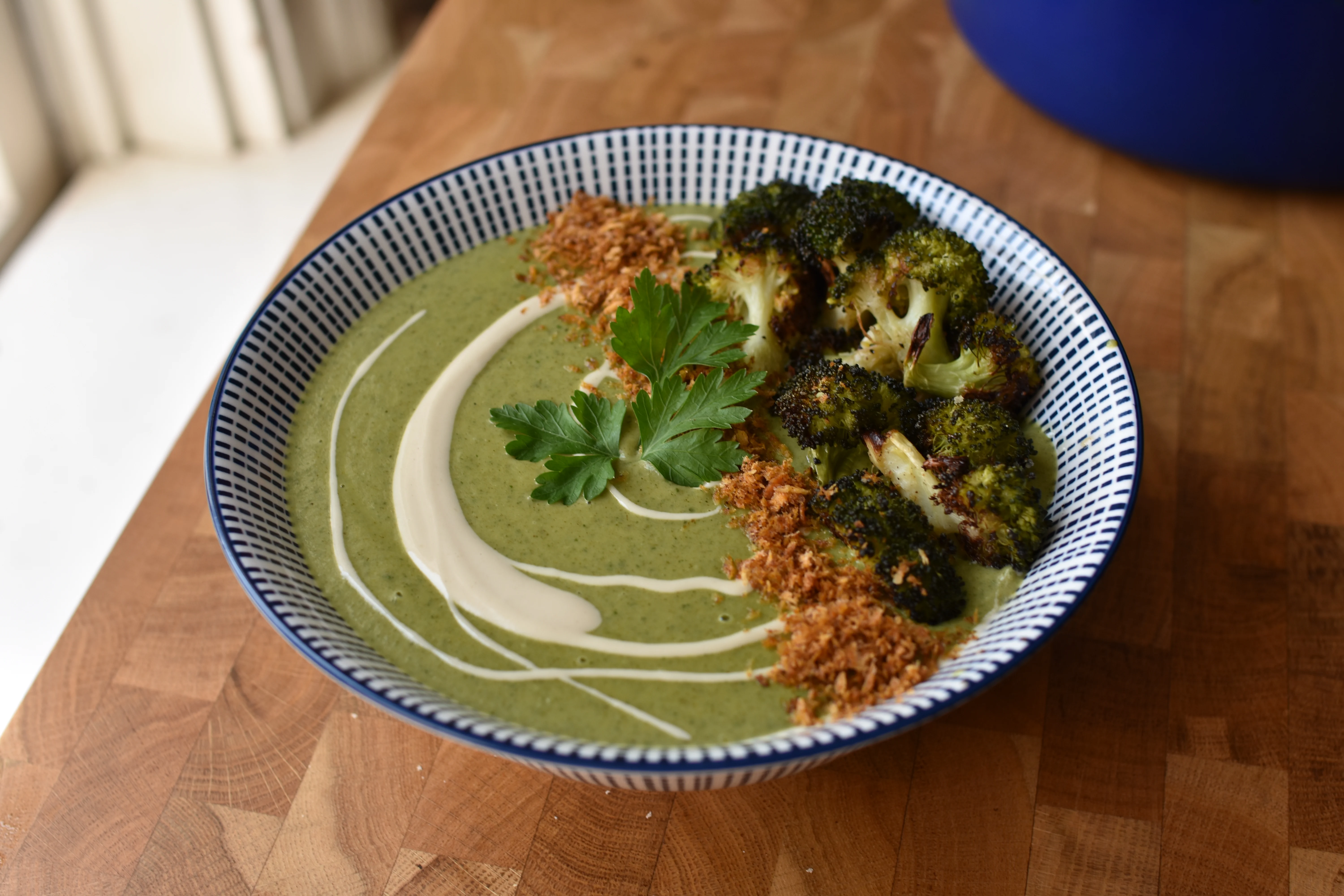 creamy-roasted-broccoli-soup-with-spicy-breadcrumbs-and-lemon-yogurt