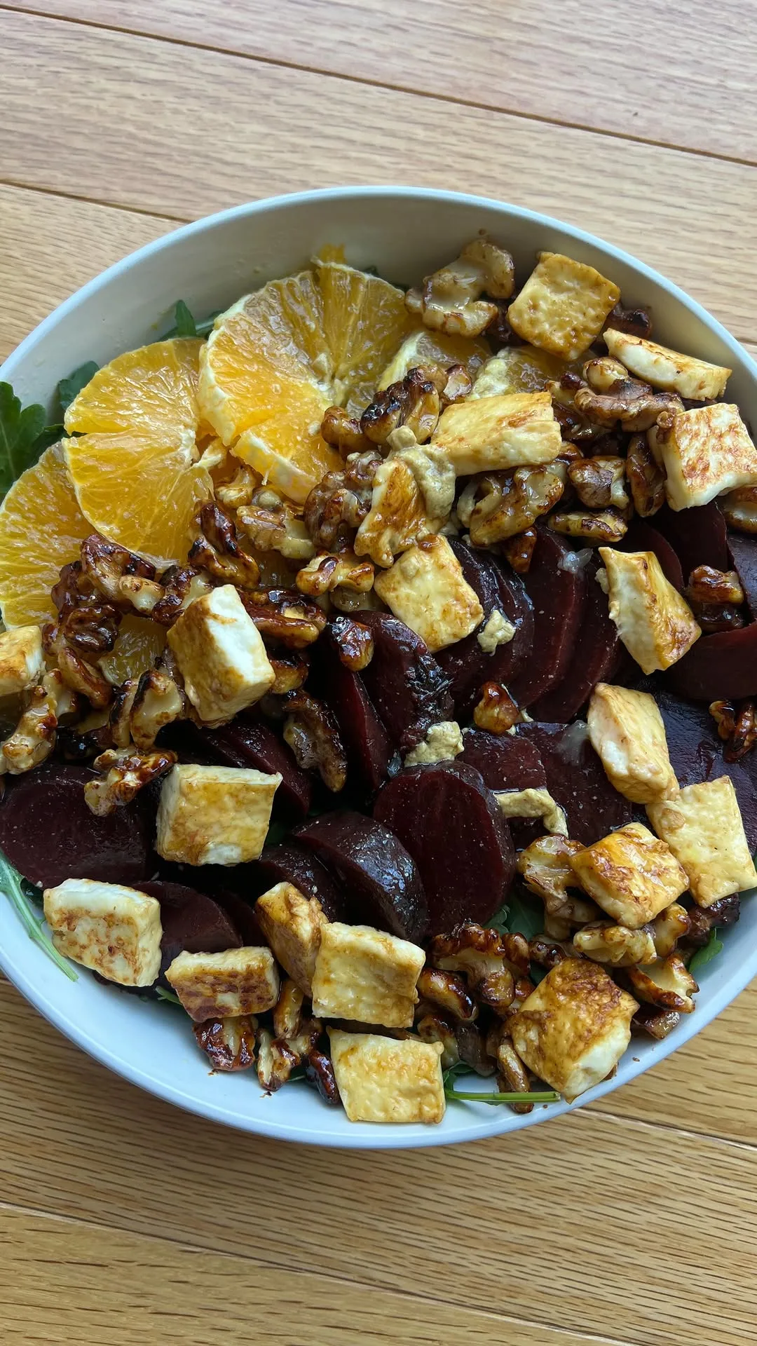 beet-salad-with-honey-walnuts-and-toast-halloumi