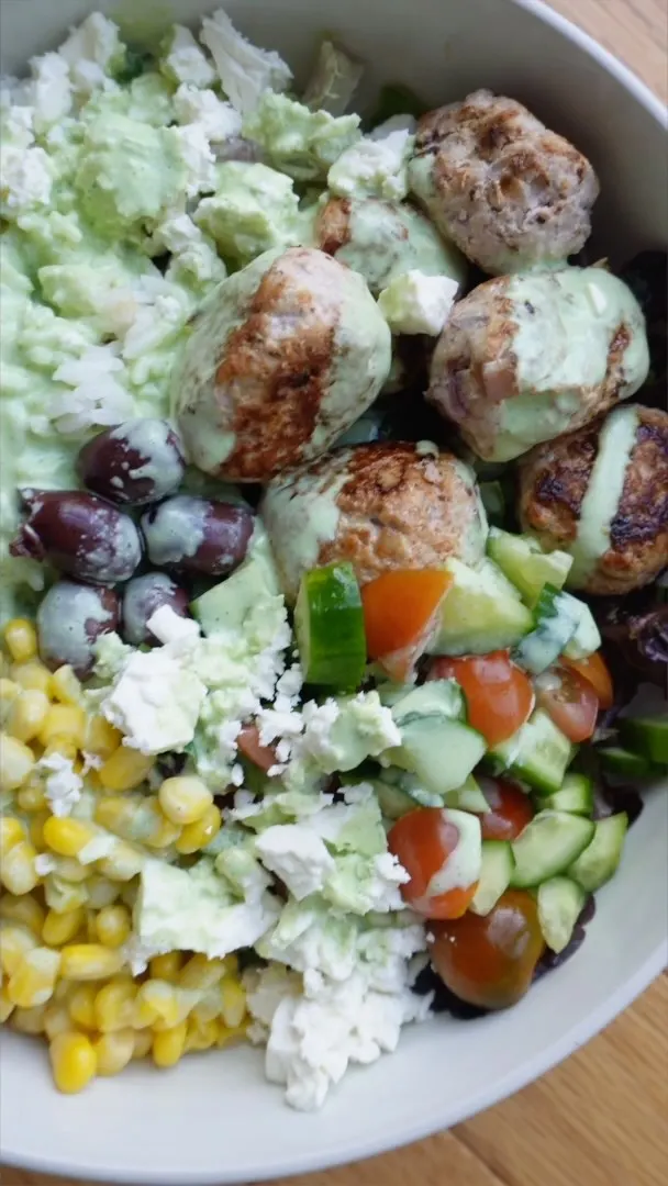 sumac-meatballs-greens-and-grains-bowl