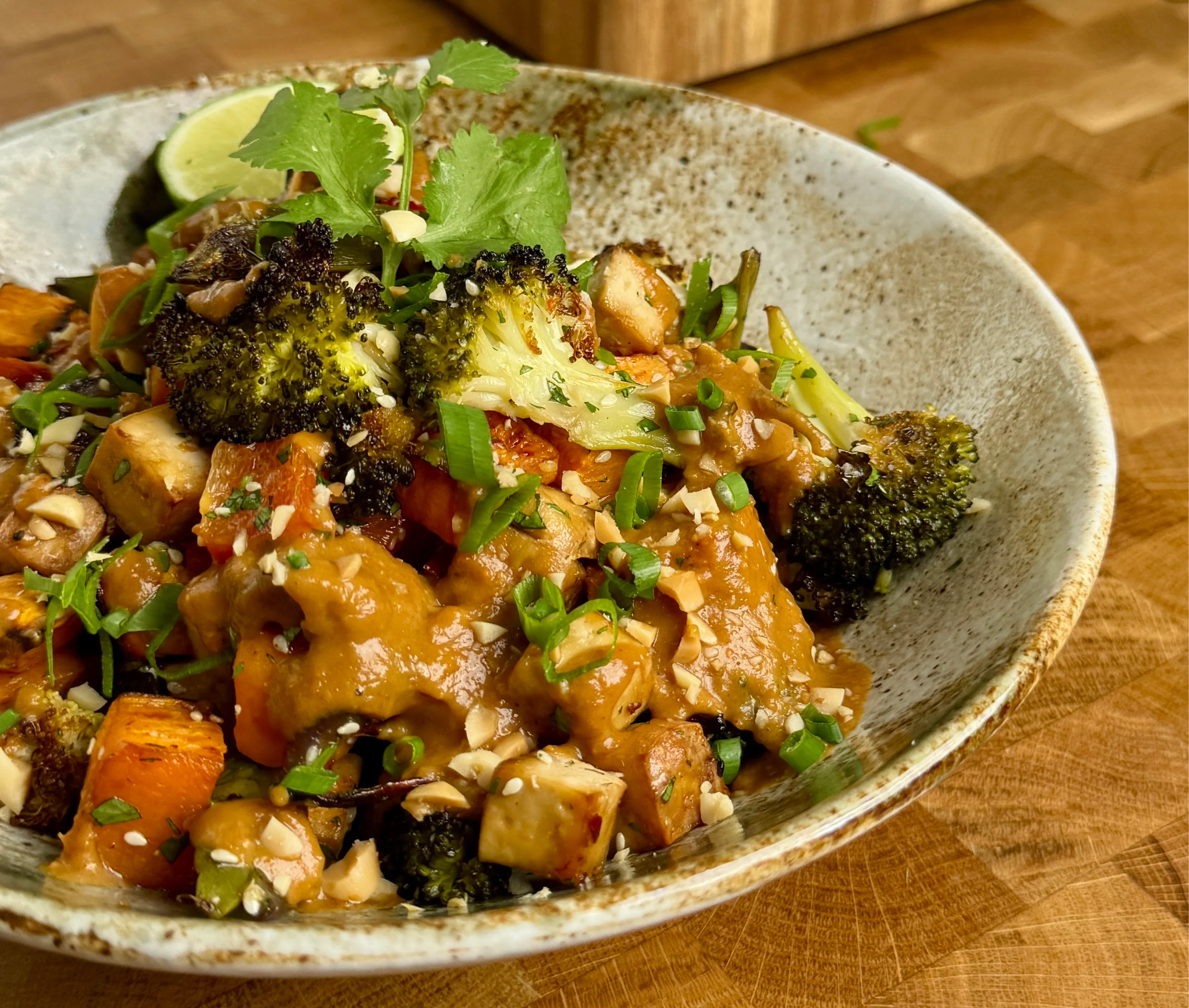 spicy-peanut-tofu-and-sweet-potato-traybake