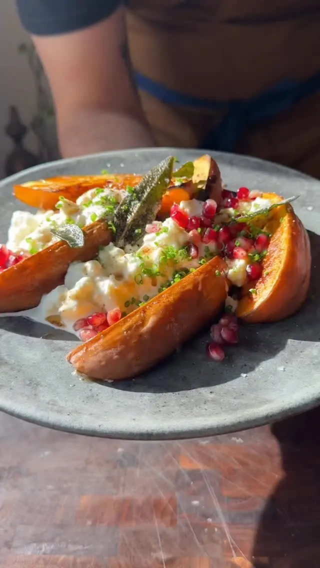 pumpkin-and-stracciatella-with-brown-butter-sage-and-pomegranate