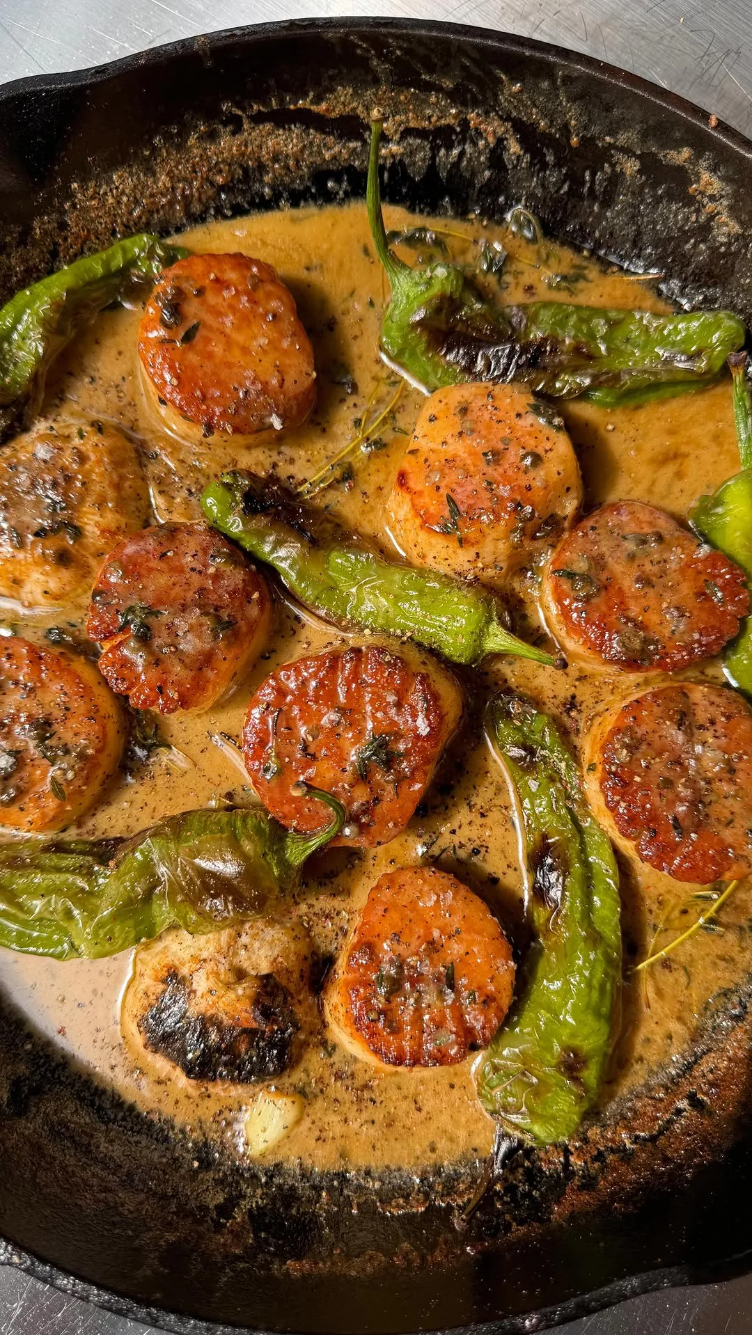 scallops-with-sauce-au-poivre-and-shishitos