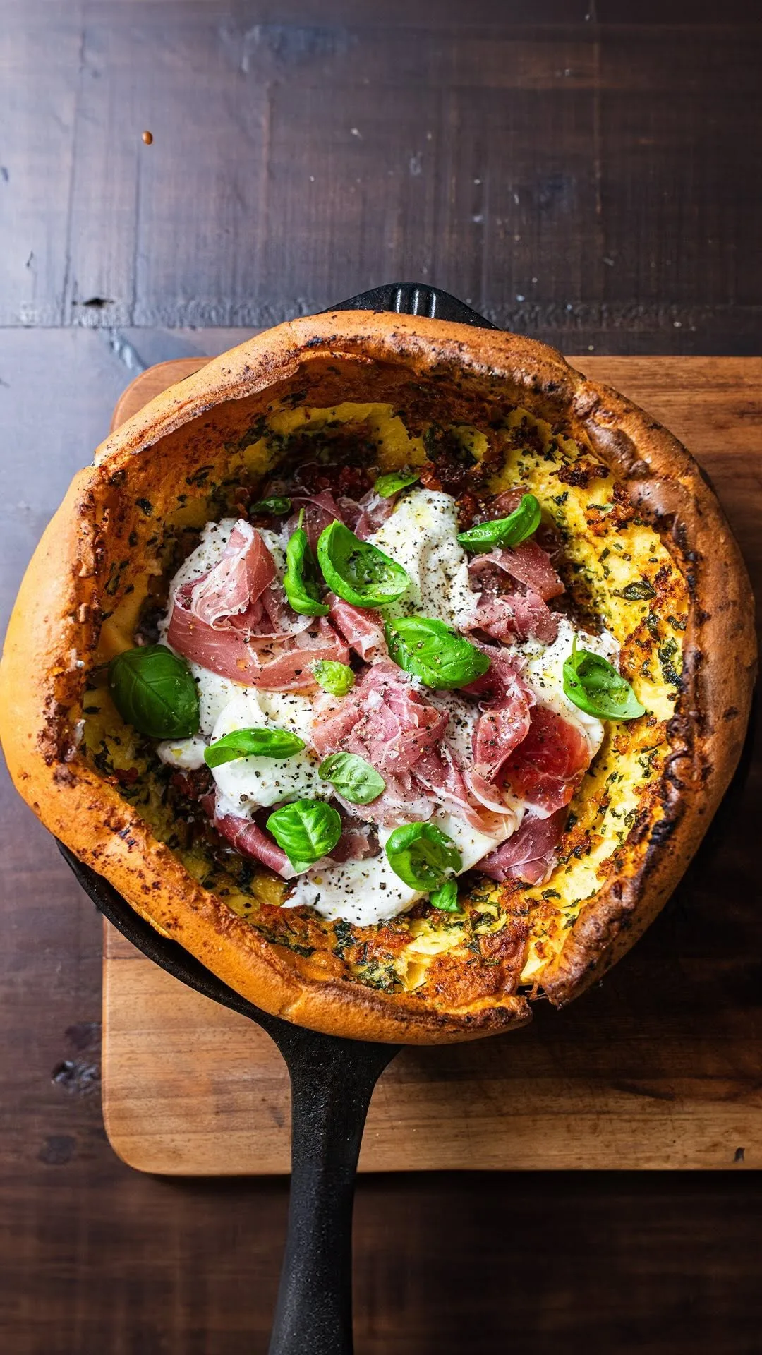 burrata-parma-ham-and-sundried-tomato-savoury-dutch-baby