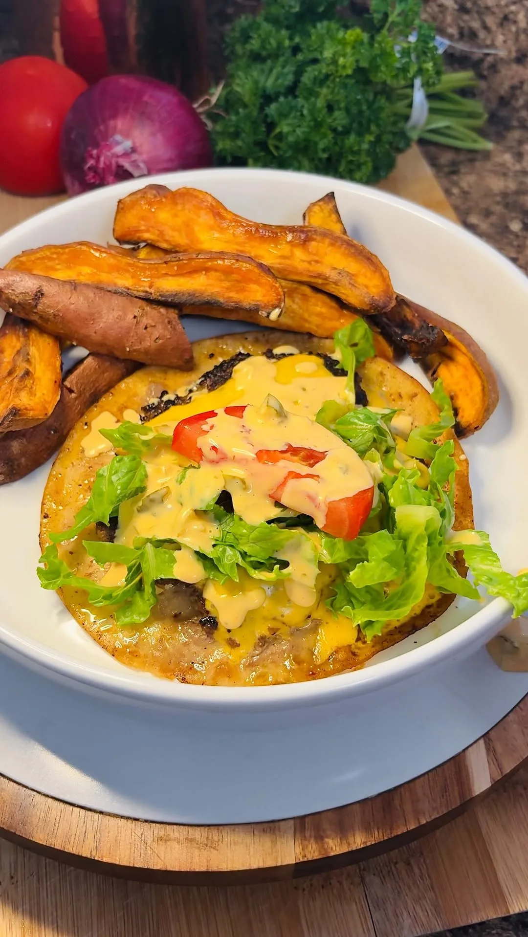 smash-burger-tacos-with-sweet-potato-wedges