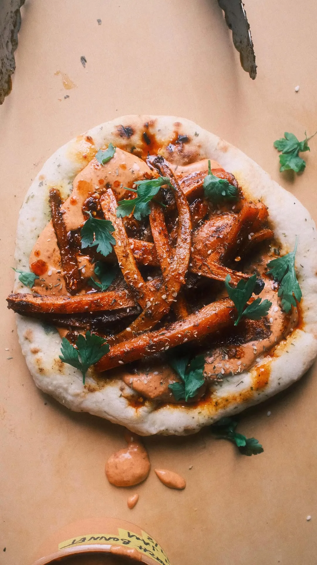 golden-carrot-and-harissa-red-bean-hummus-flatbreads
