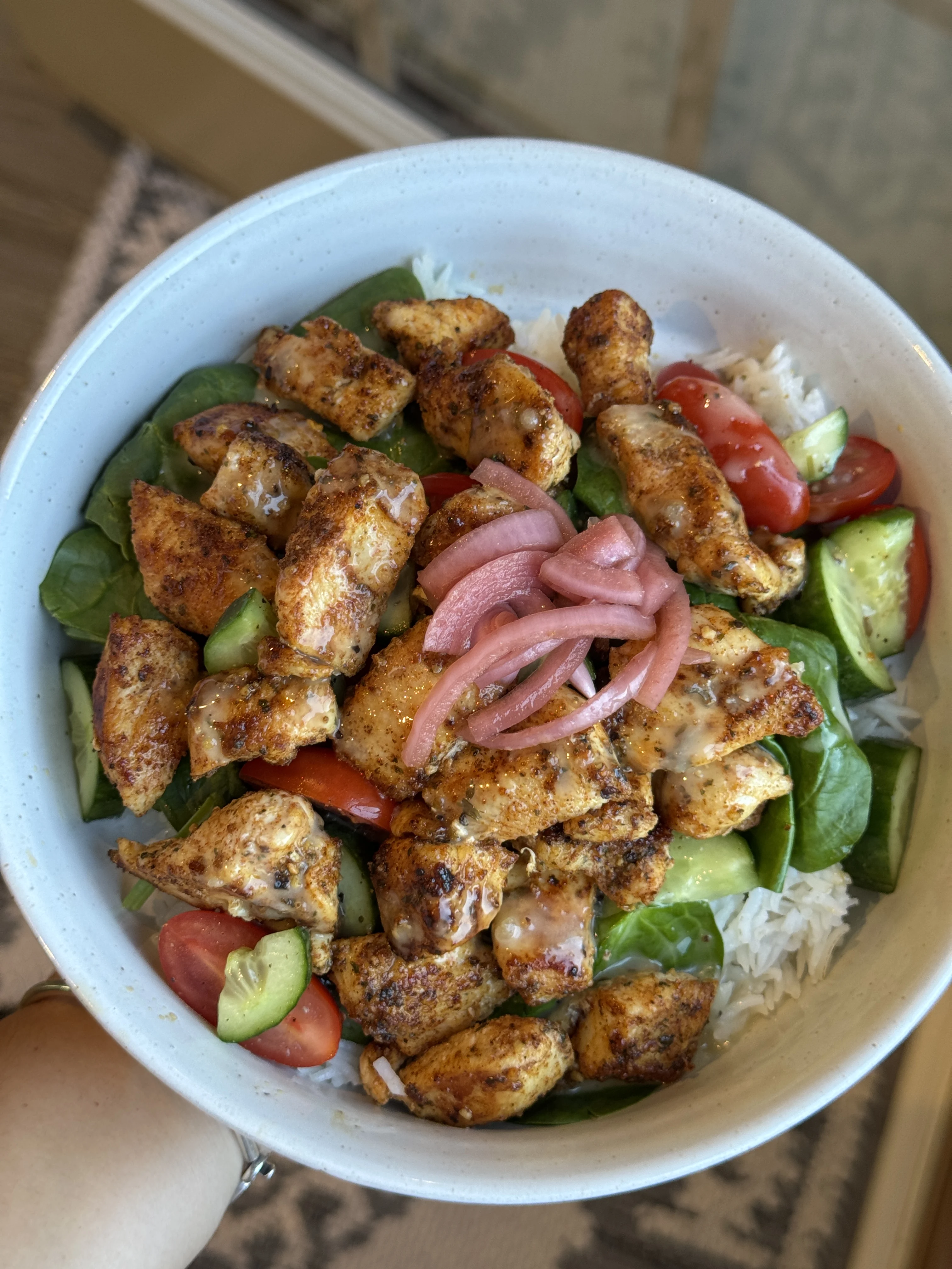 lemon-herb-chicken-over-cucumber-salad-and-rice