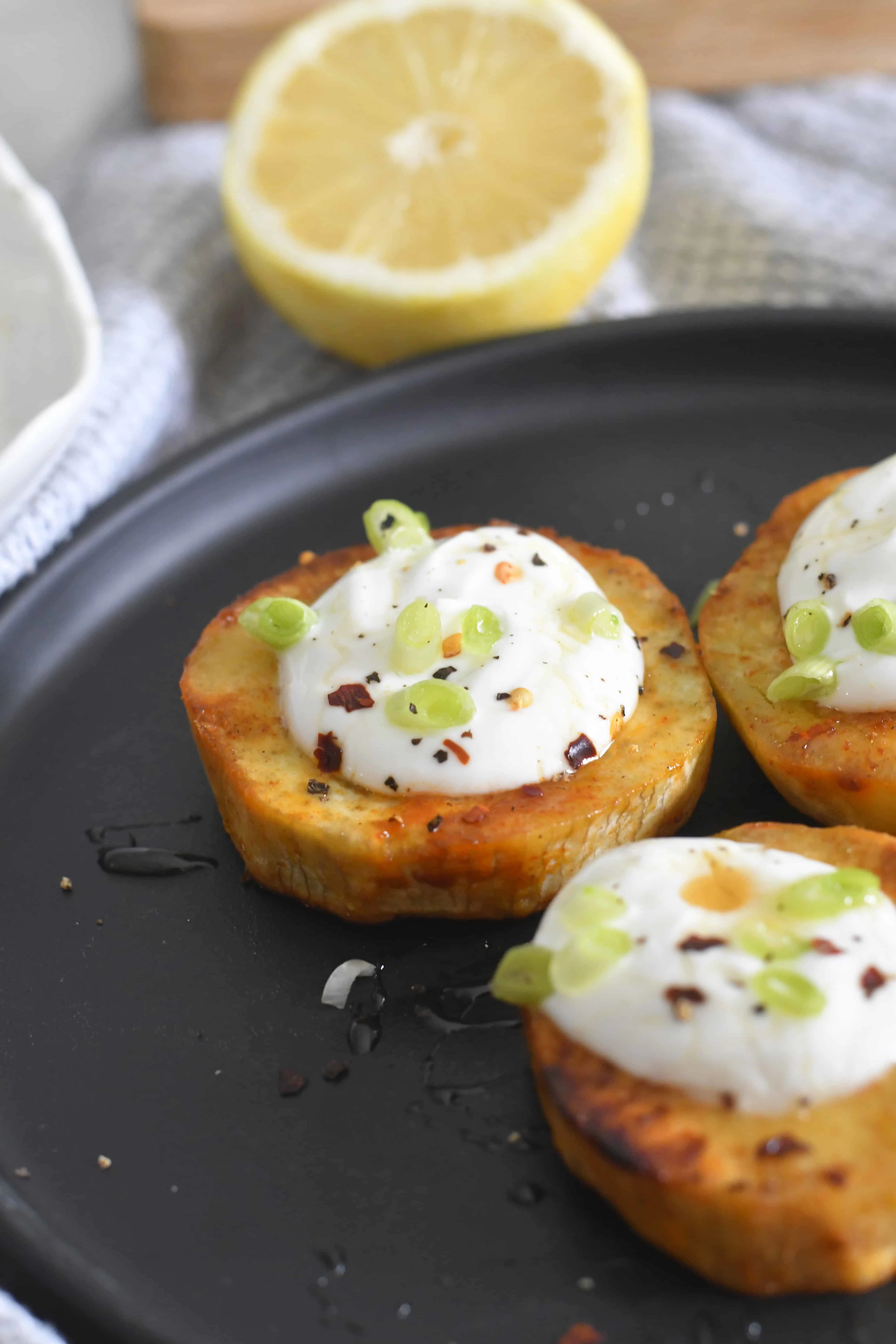 roasted-japanese-sweet-potato-rounds-with-zesty-yogurt