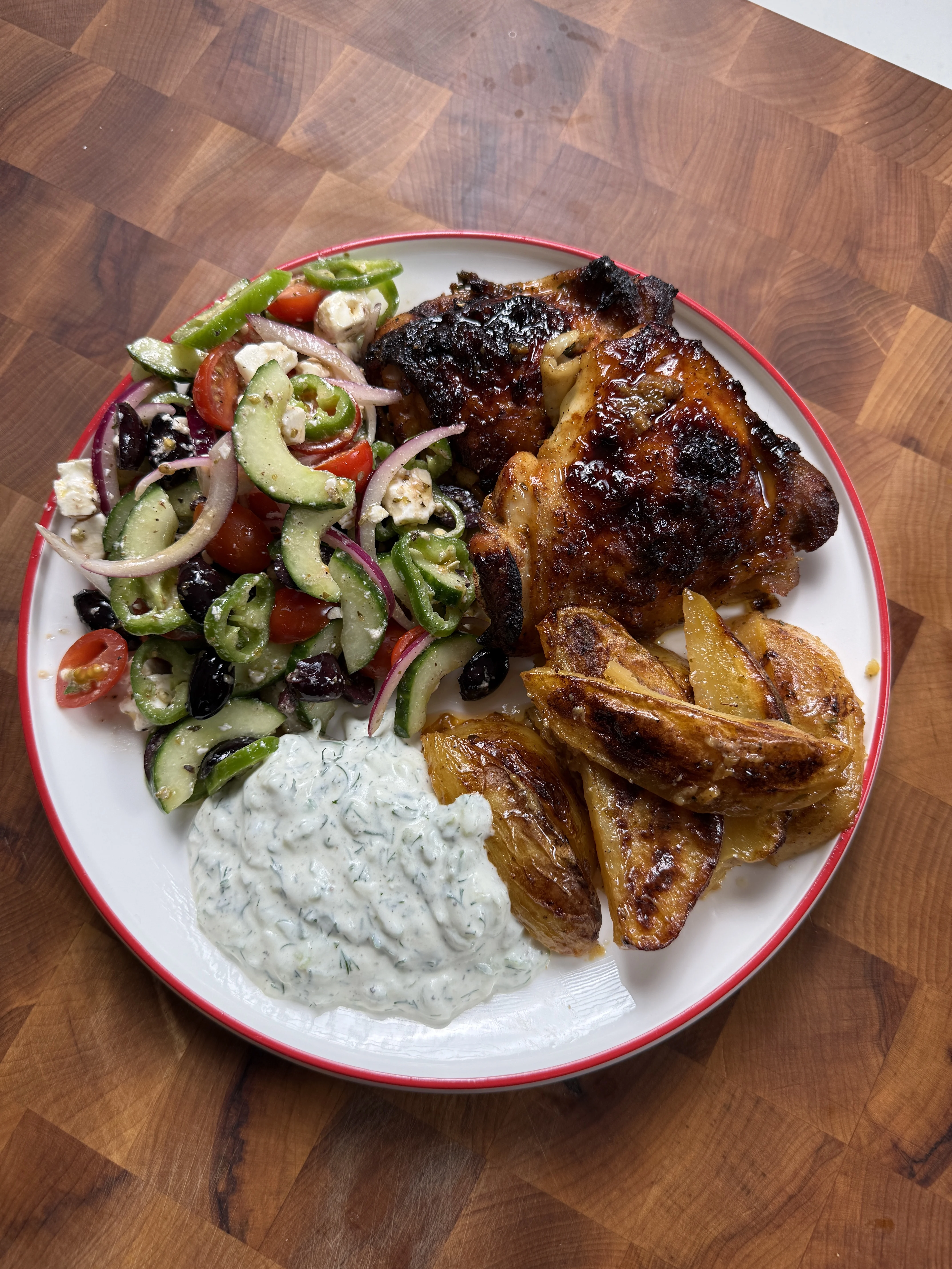 greek-sheet-pan-chicken-with-lemon-potatoes-tzatziki-and-salad