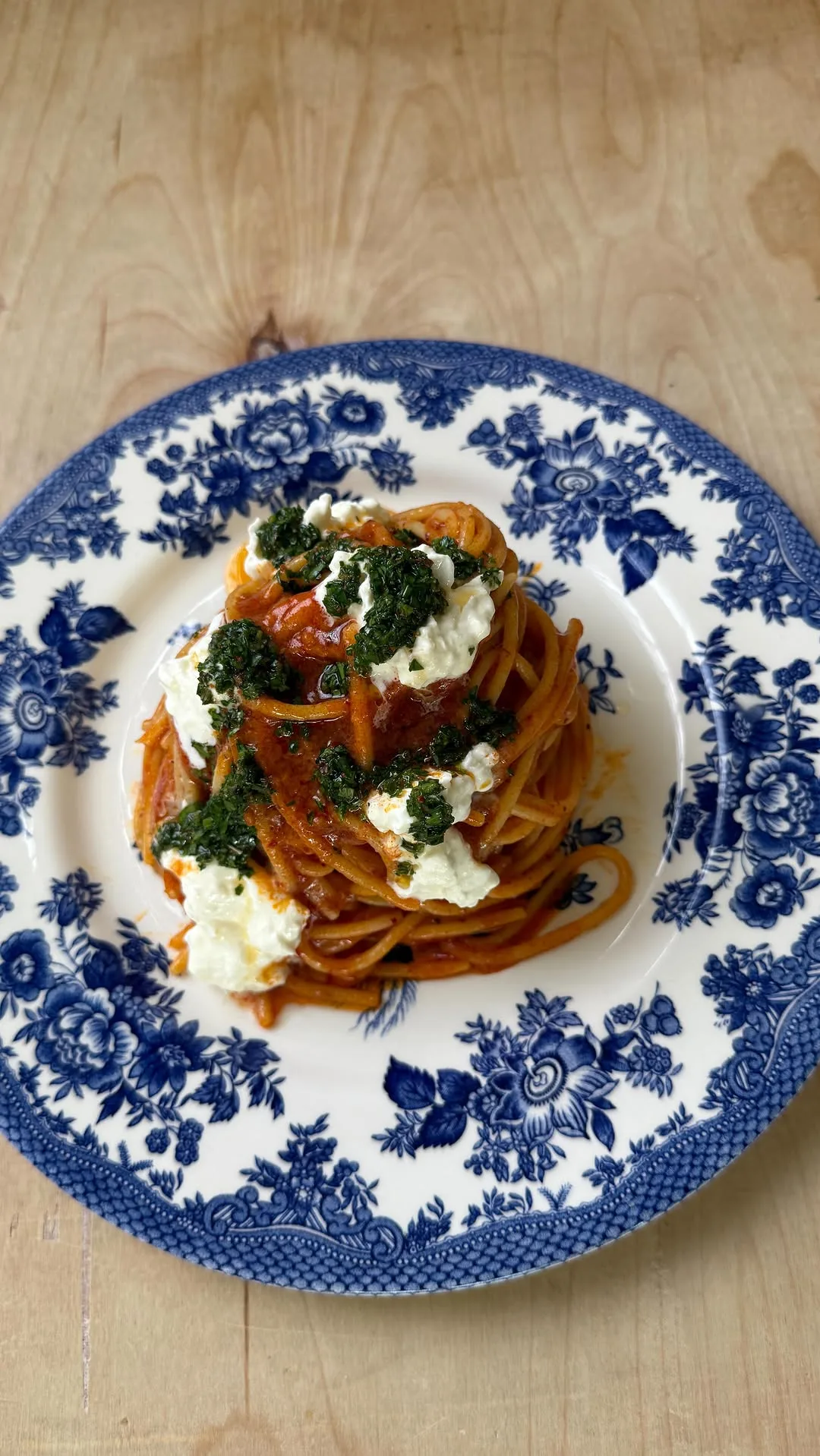 spaghetti-with-'nduja-sauce-and-chimichurri