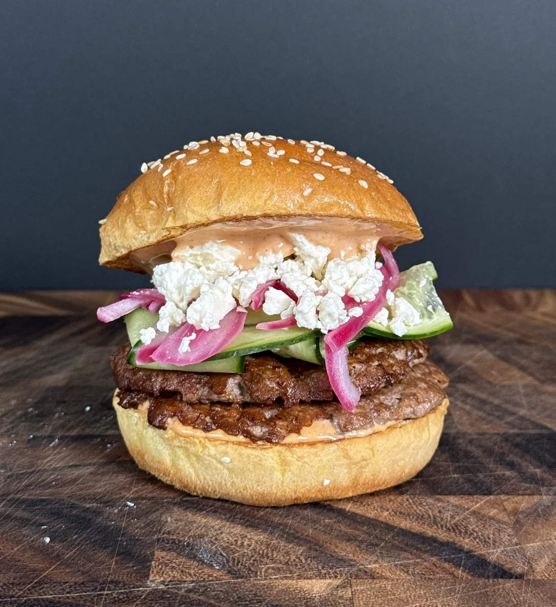 lamb-smash-burger-with-harissa-mayonnaise-and-fetta