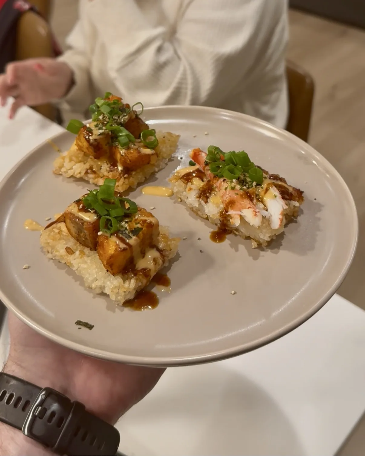 crispy-sushi-squares-with-crab-salmon-and-spicy-mayo