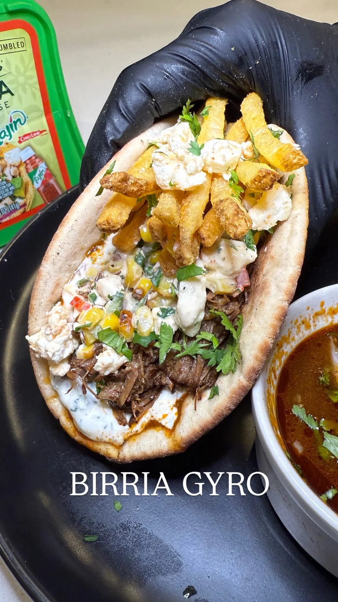 birria-gyros-with-elote-salsa-and-tzatziki-sauce