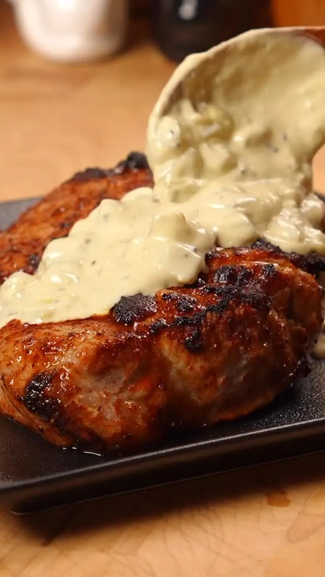 chorizo-pork-chops-with-green-chile-bleu-cheese-sauce