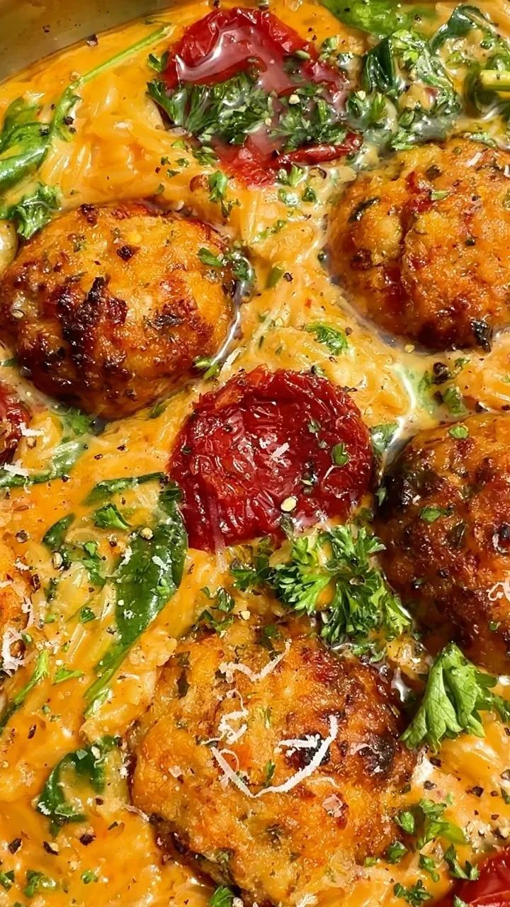 rosemary-chicken-meatballs-with-tomato-orzo