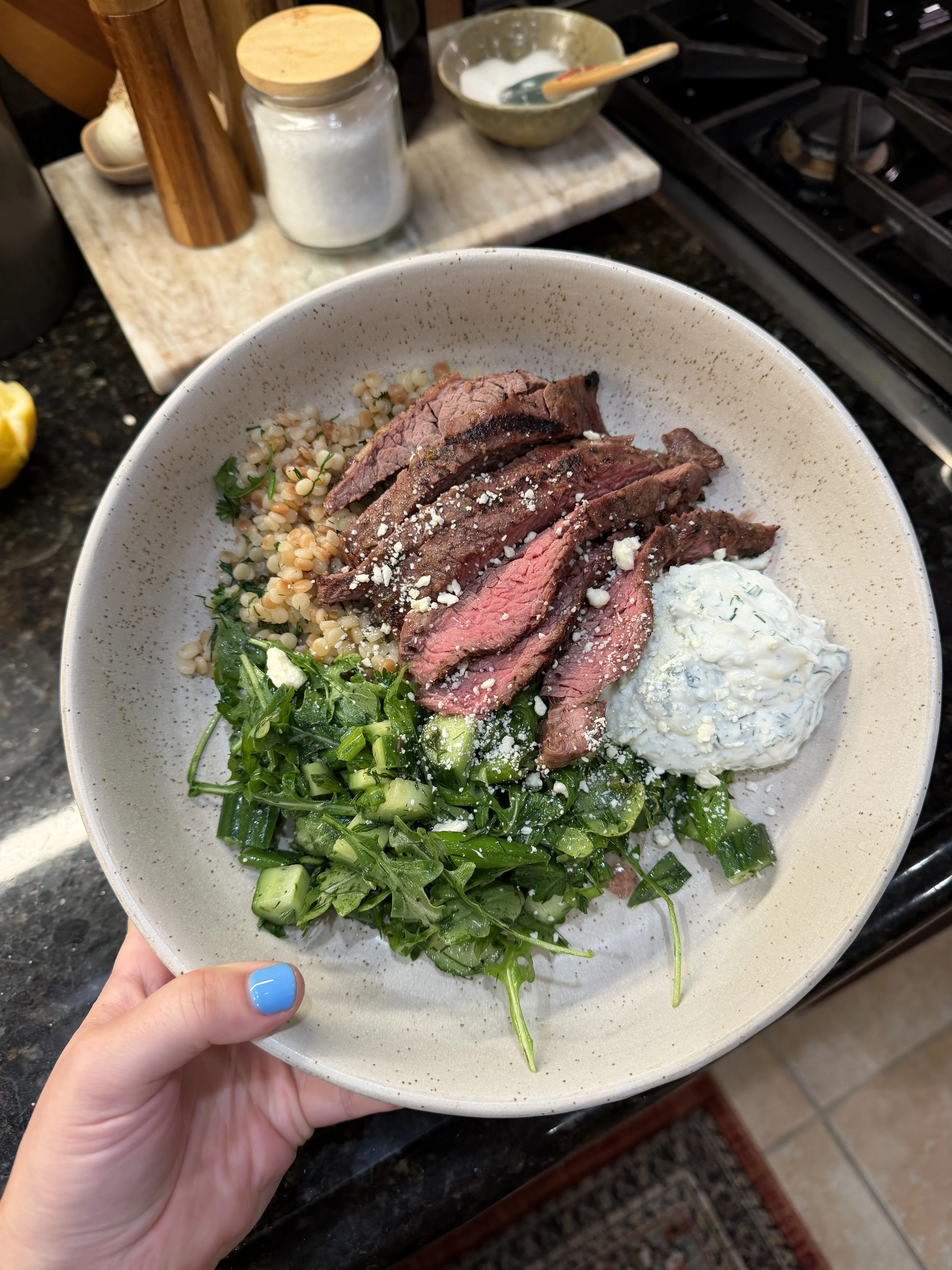 grilled-skirt-steak-with-lemon-herb-couscous-and-arugula-salad
