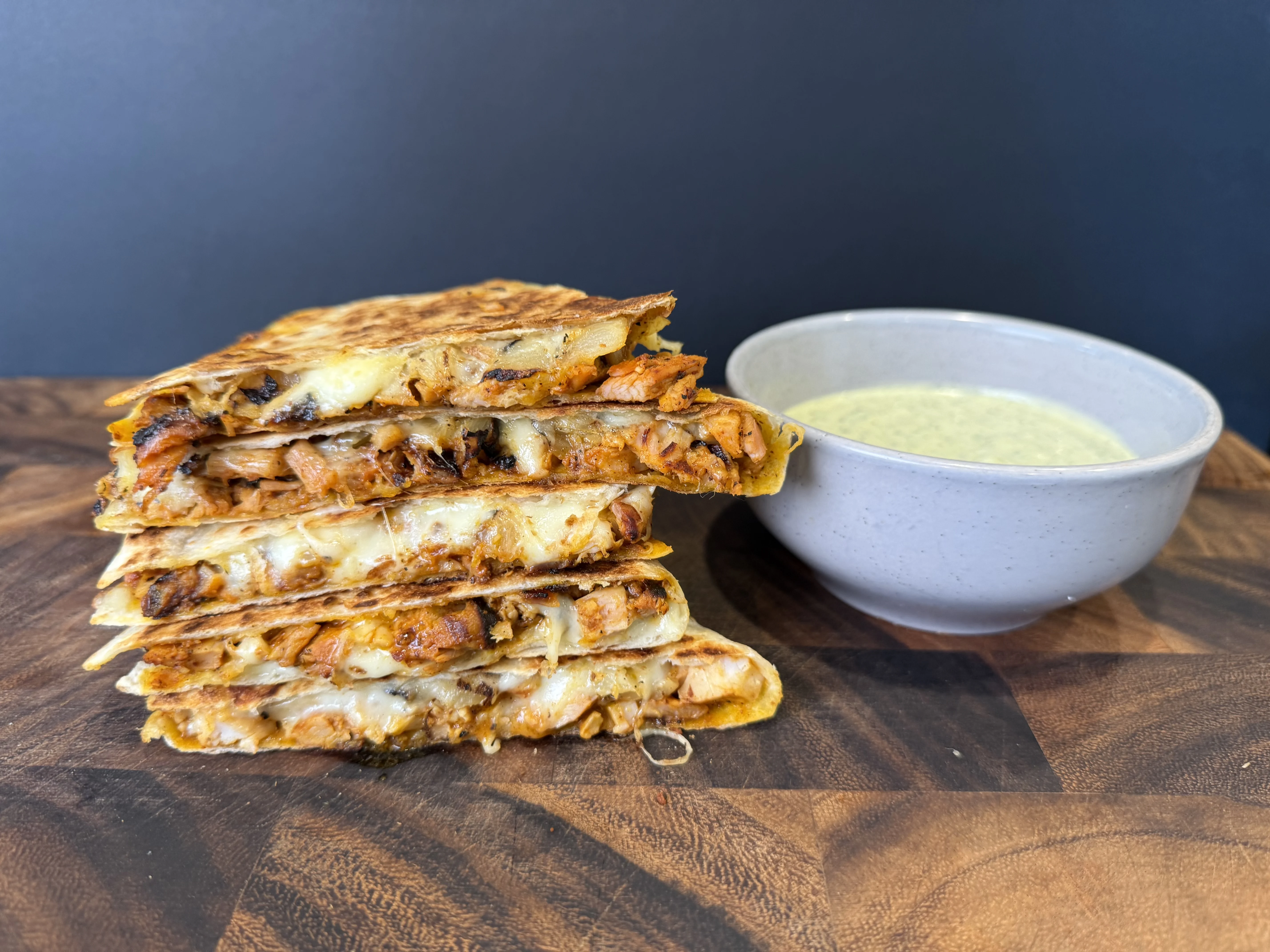 chicken-al-pastor-quesadilla-with-avocado-crema