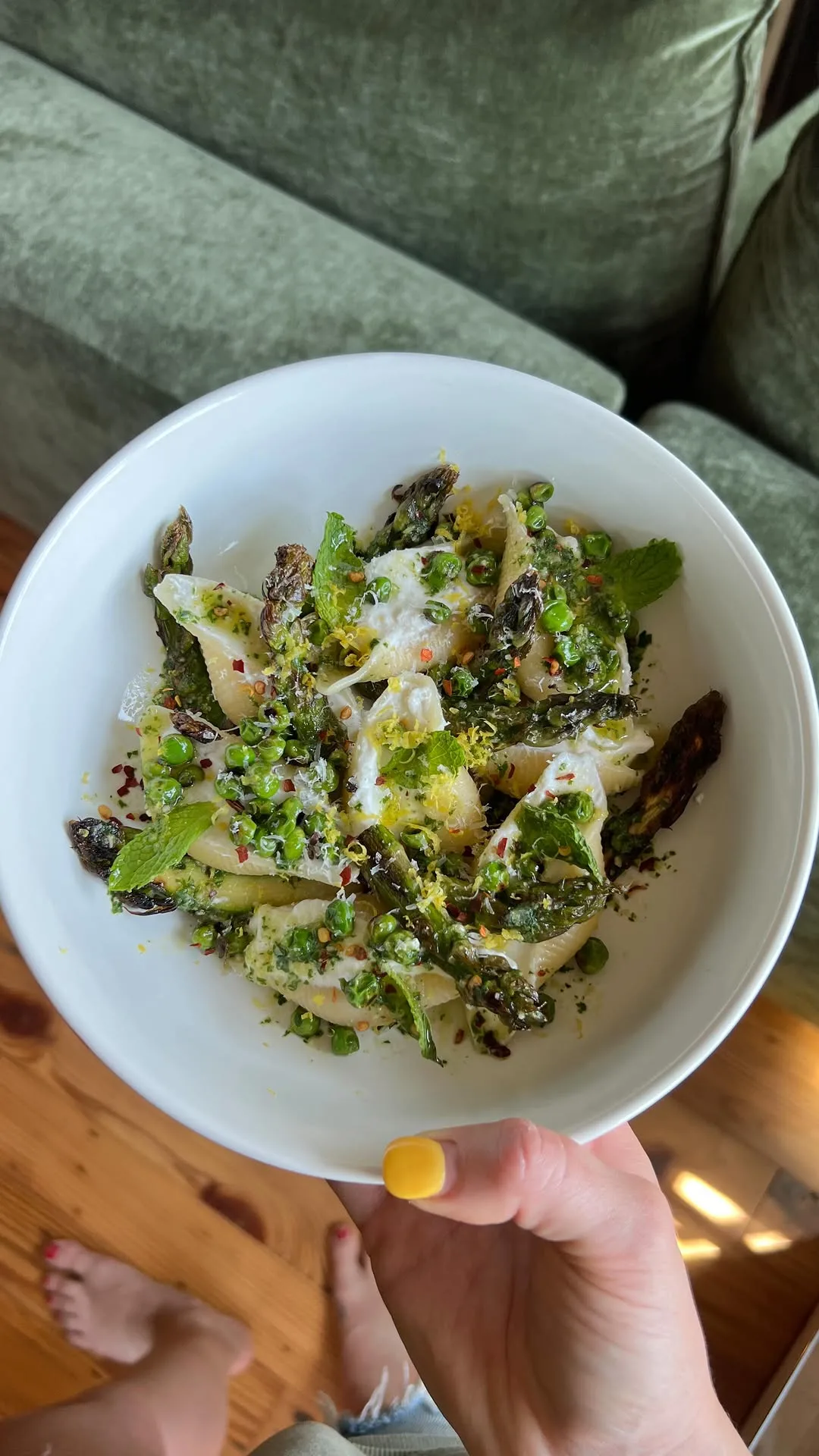 stuffed-shells-with-charred-asparagus-and-peas-and-loose-pesto