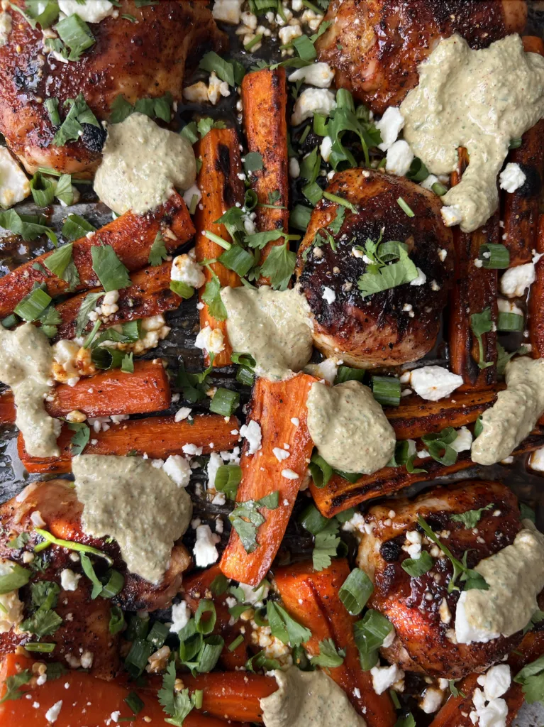 chili-honey-chicken-and-carrots-with-spicy-yogurt