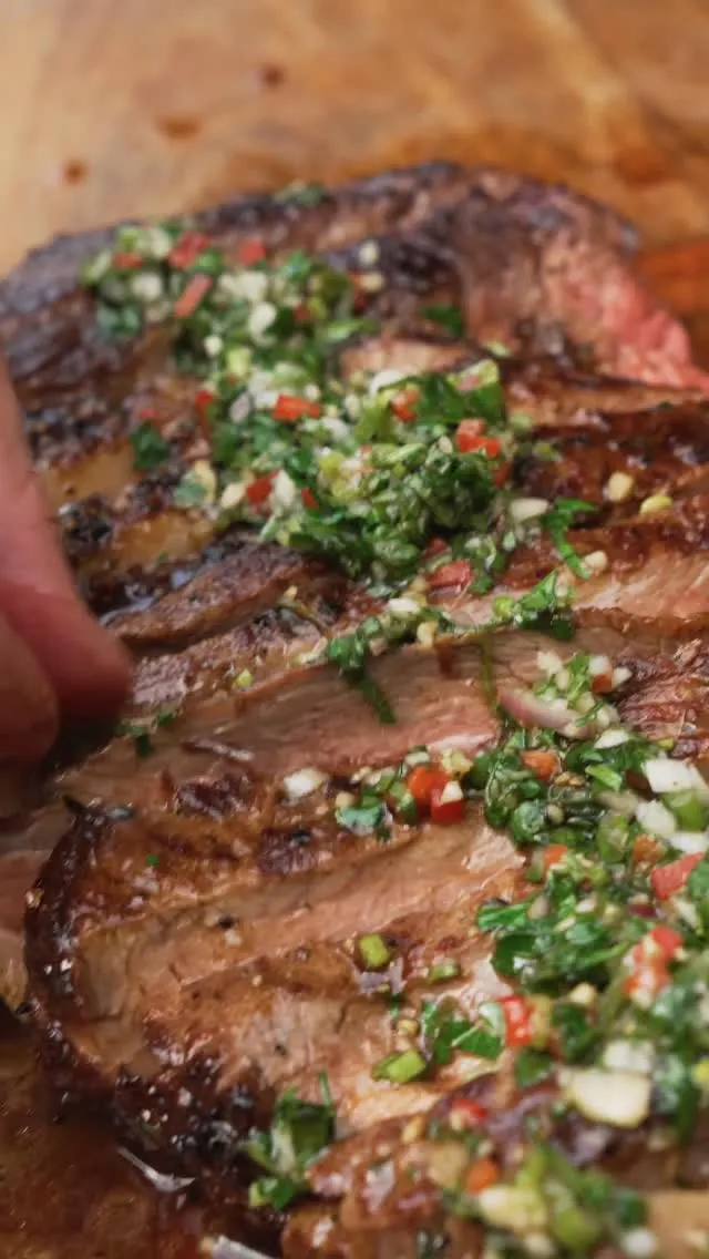 outdoor-cowboy-steak-with-compound-butter-and-chimichurri