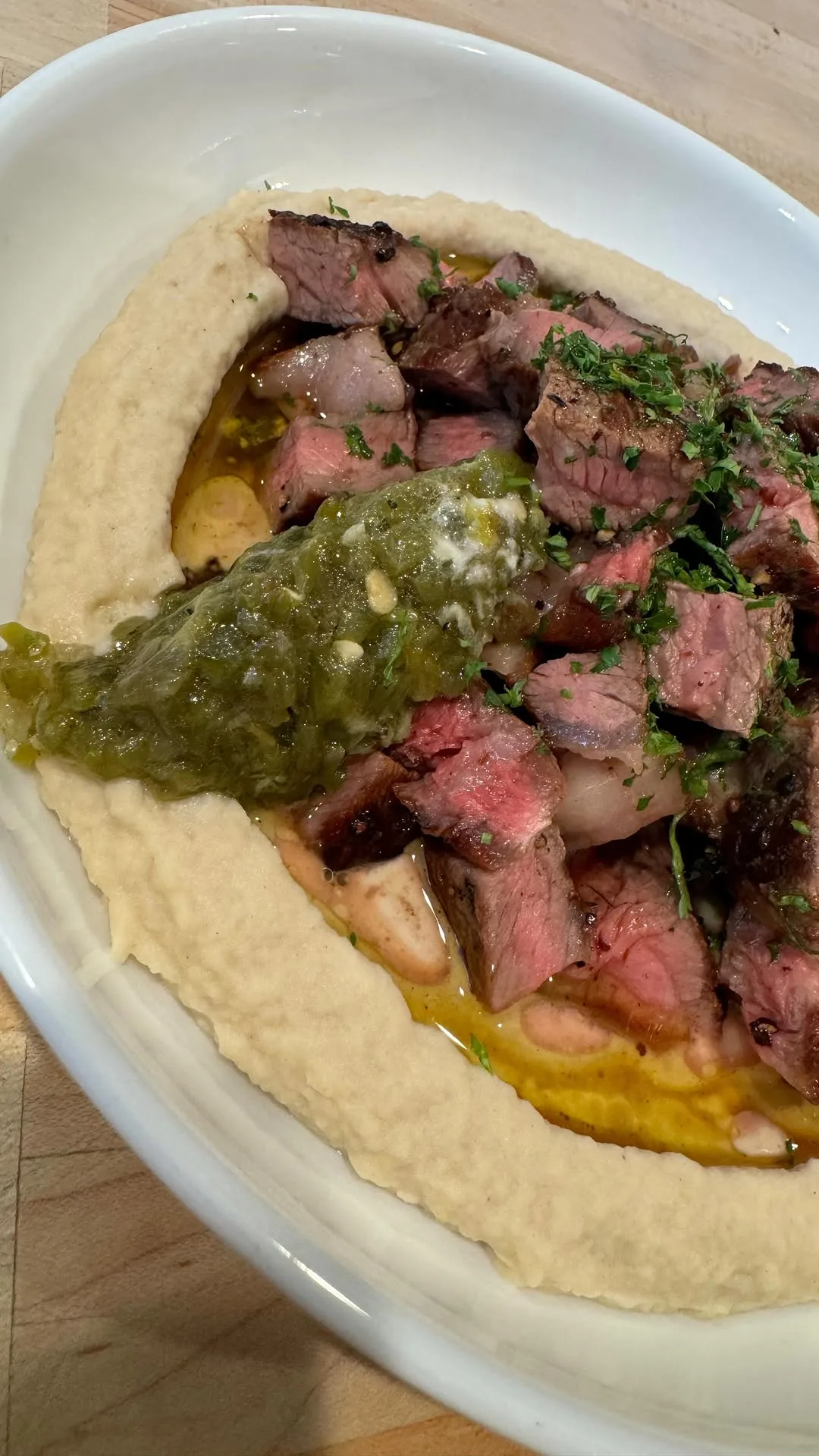 lima-bean-hummus-with-ribeye-tahini-and-spicy-pepper-salad