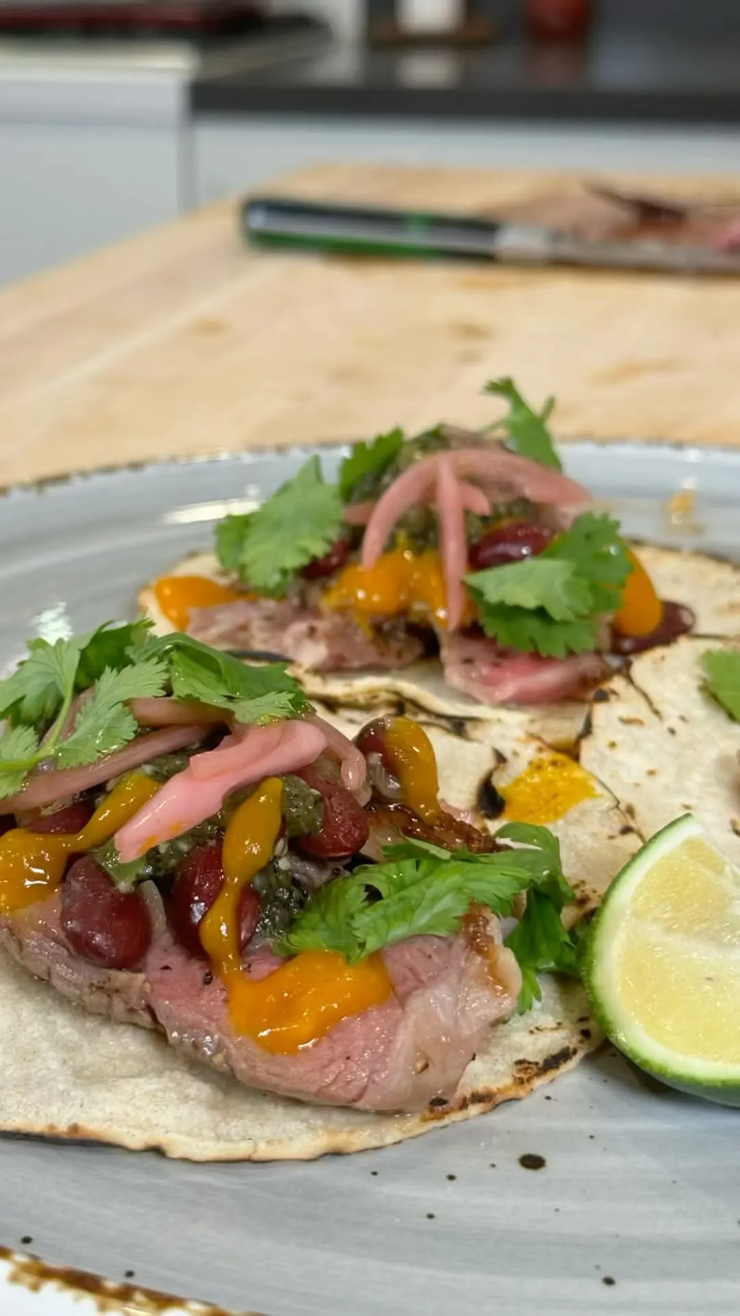 ribeye-tacos-with-burnt-tomatillo-salsa-and-kidney-beans