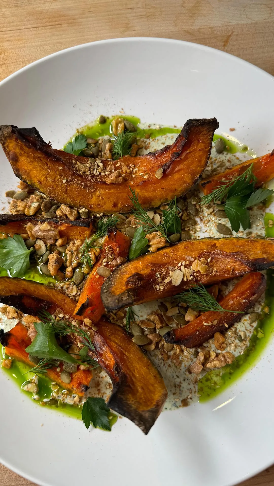 heirloom-squash-with-minted-charred-scallion-yogurt-spiced-dukkah-and-cilantro-chive-oil