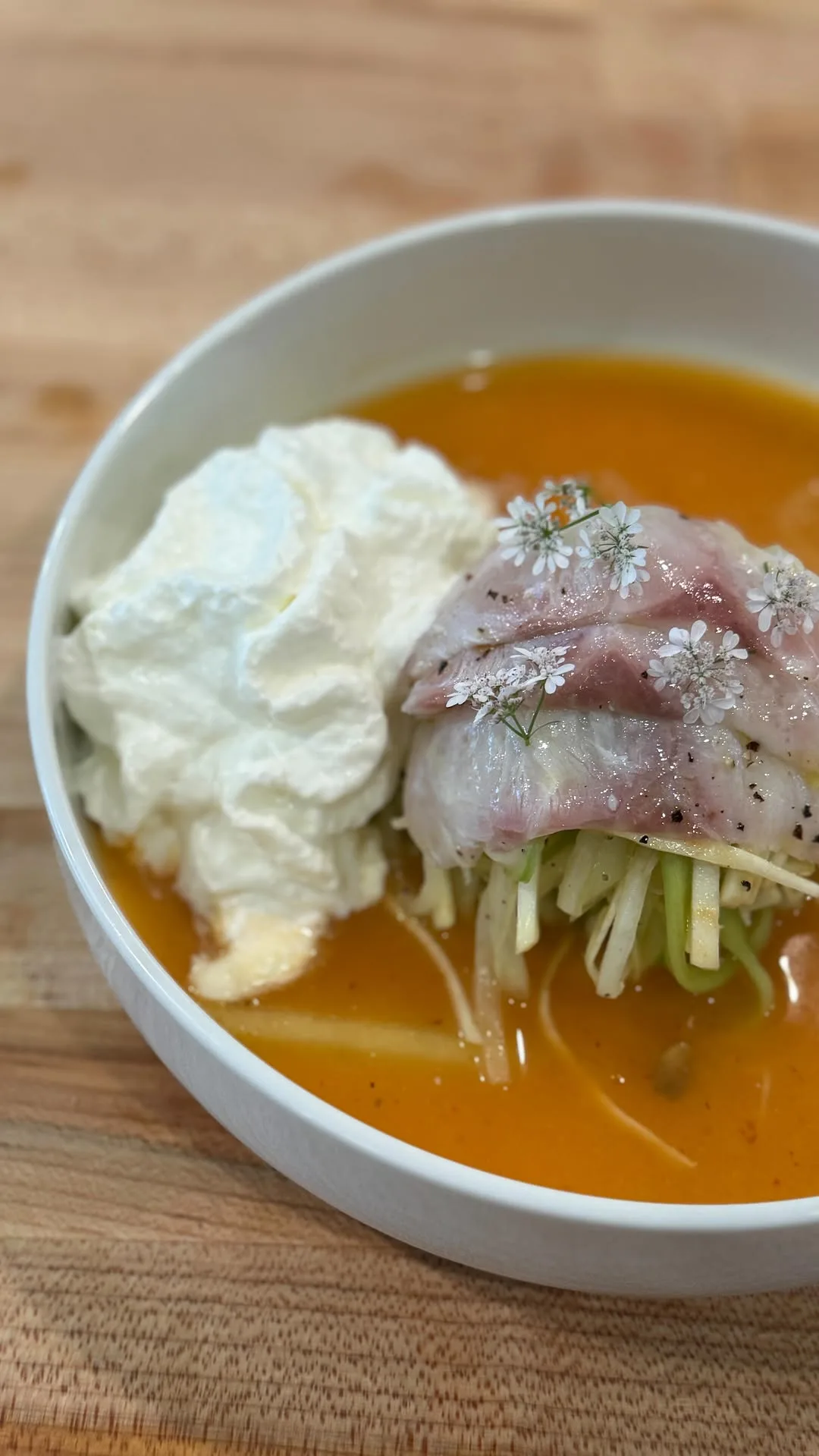 snapper-ceviche-with-meloncucumberginger-salad-curried-pepitas-pineapple-agua-chile-and-lemon-yogurt-foam