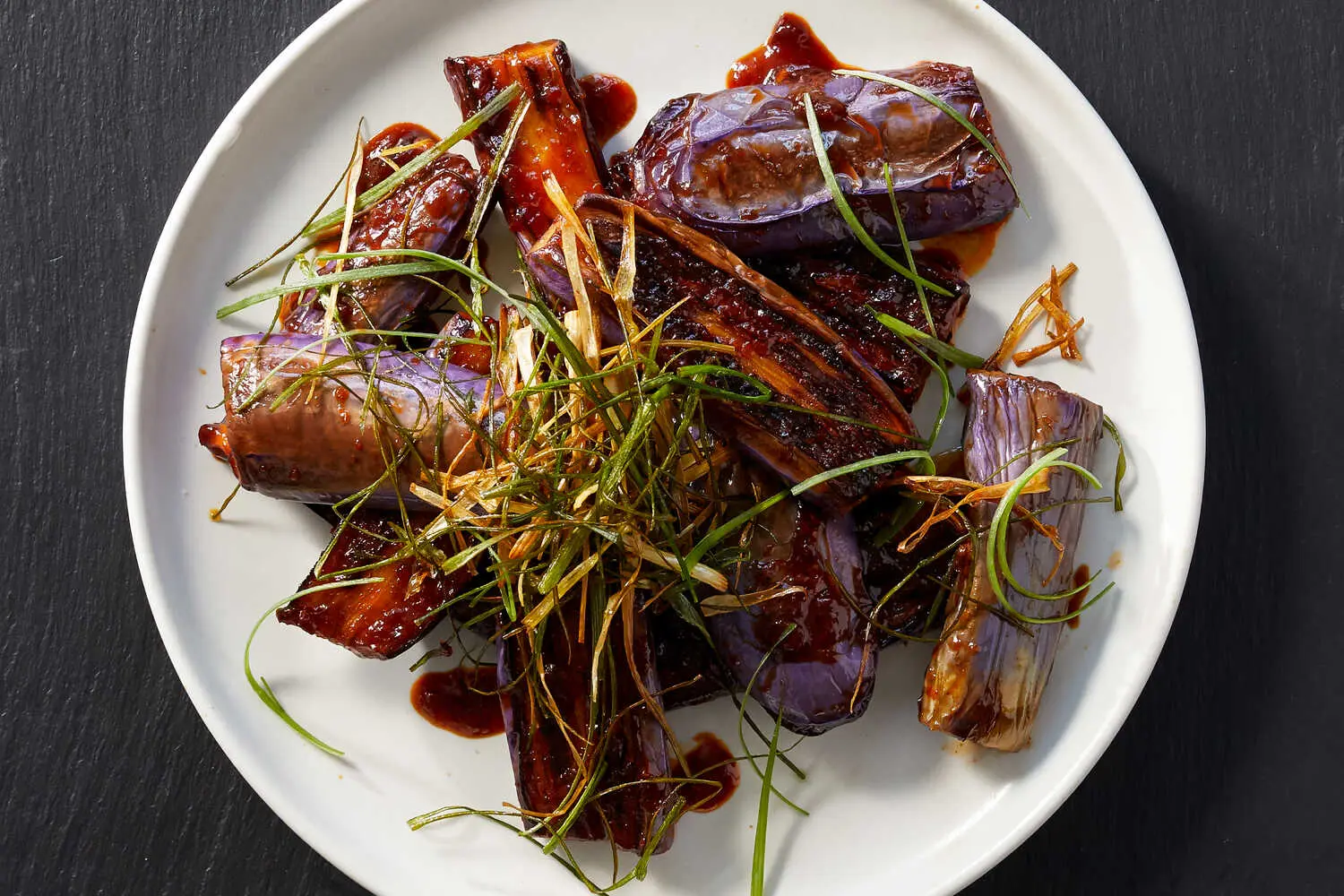 banchan:-gochujang-glazed-eggplant-with-fried-scallions
