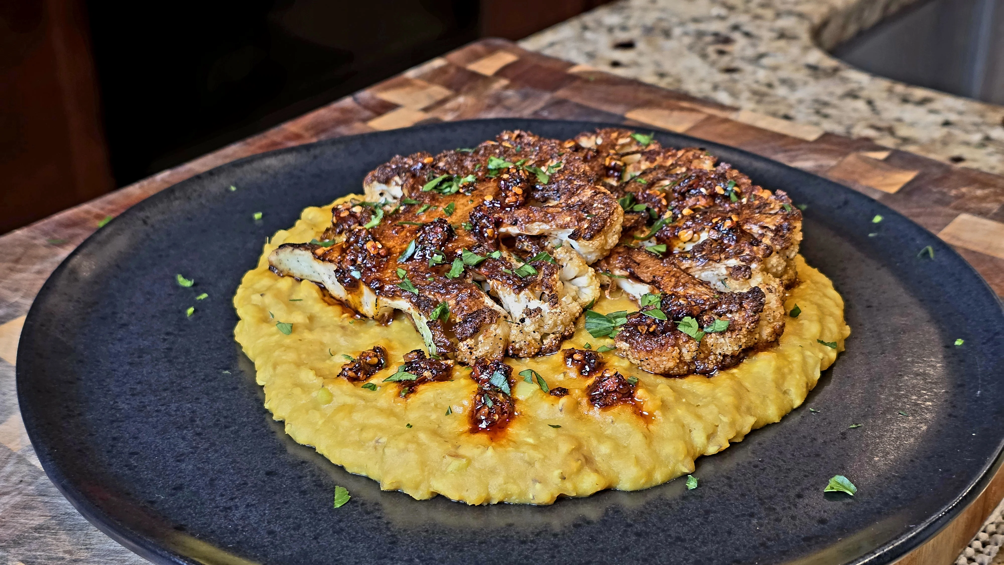 cauliflower-steaks-over-golden-ginger-lentils