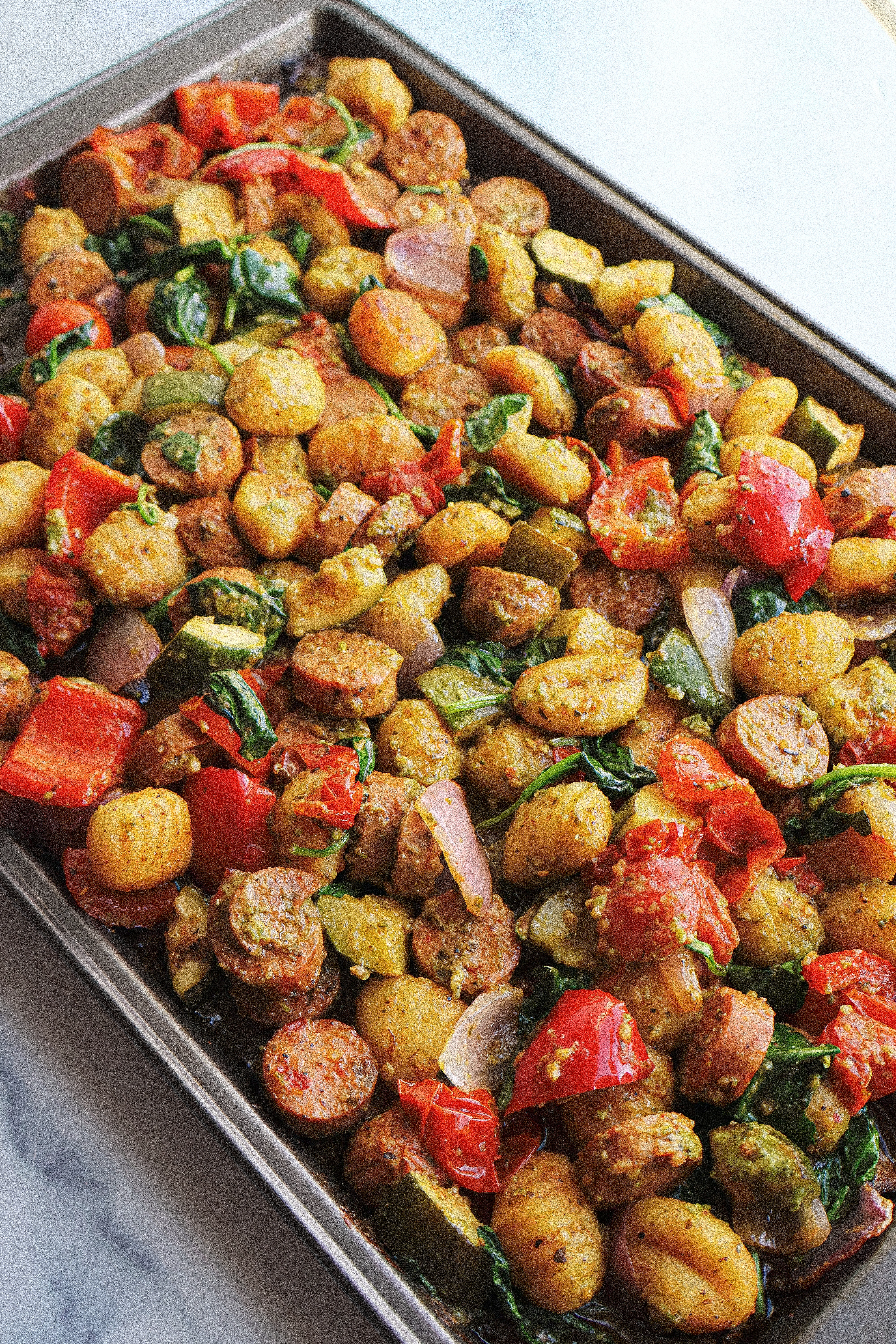 pesto-sheet-pan-gnocchi-and-chicken-sausage