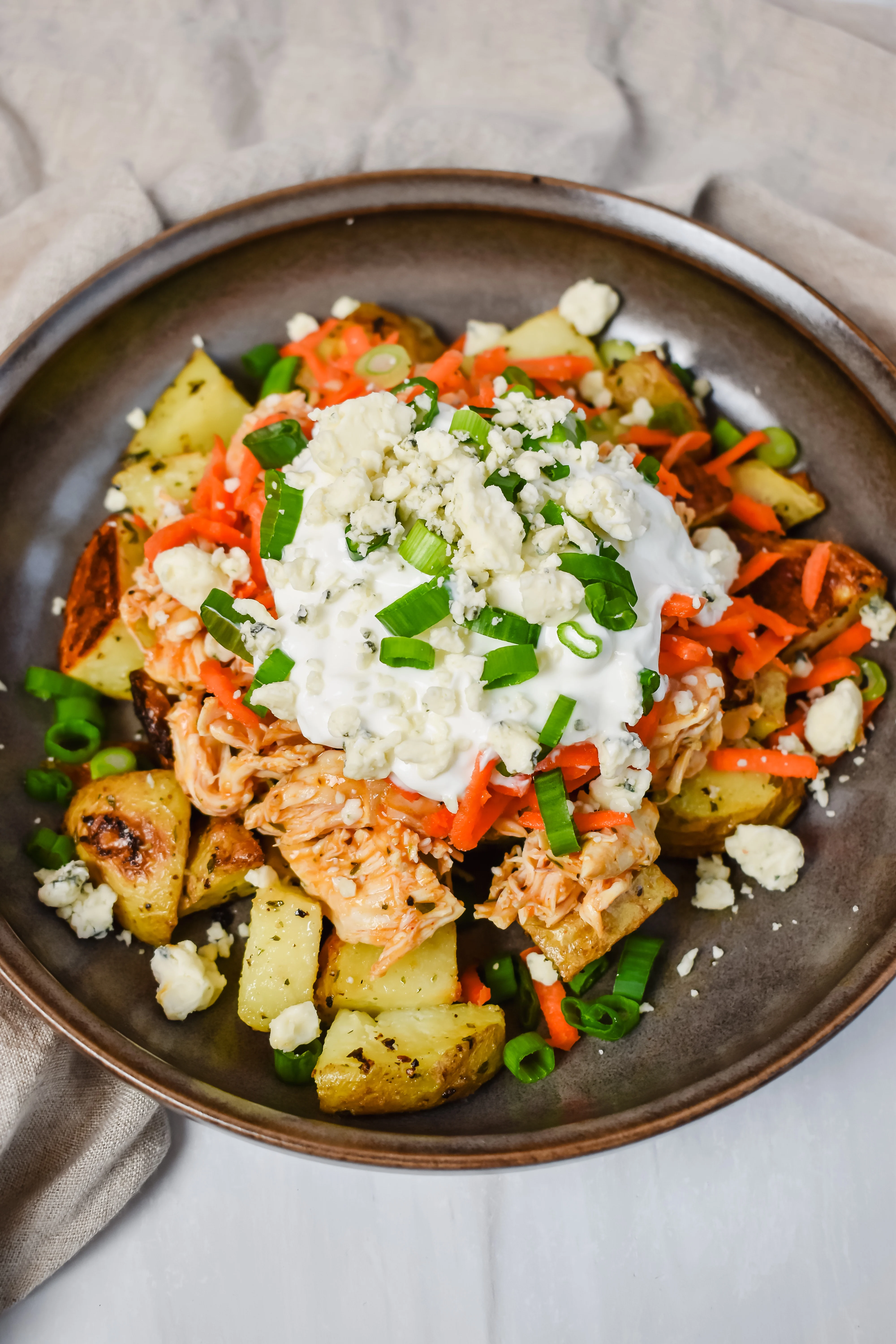 deconstructed-buffalo-chicken-potato-bowl recipe